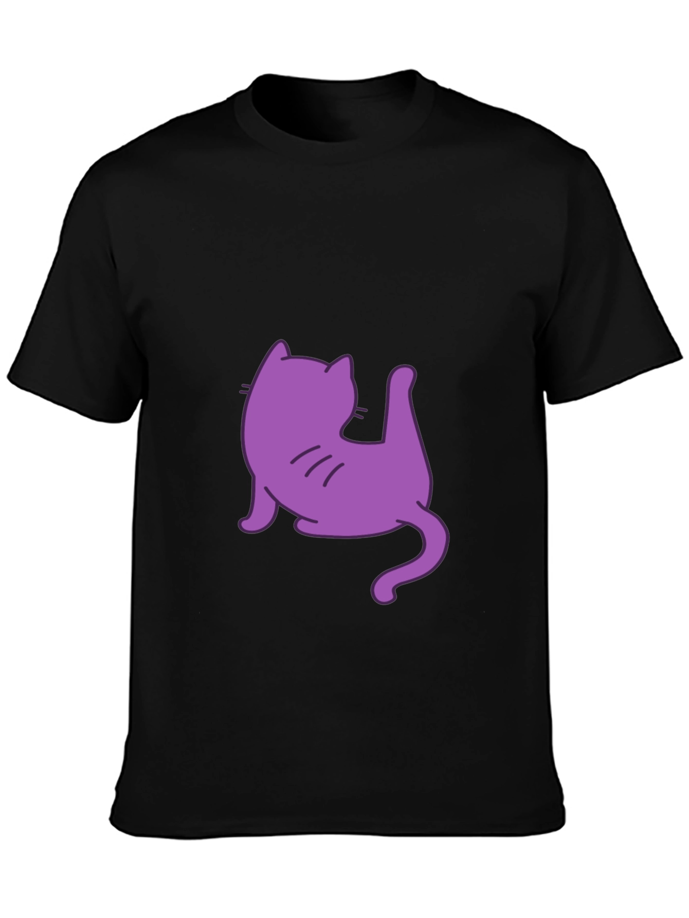 Mens Black T-Shirt with Purple Cat Design