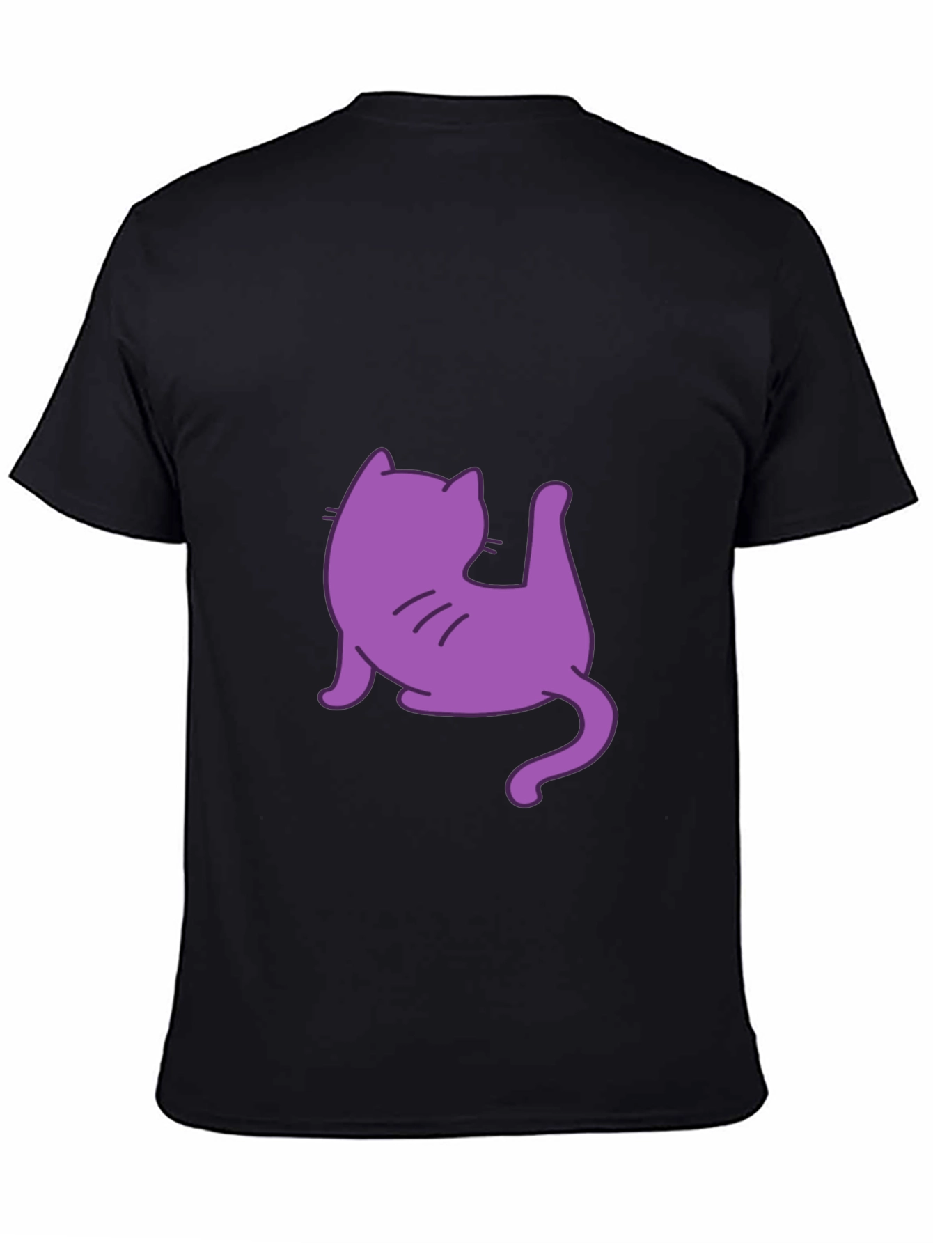 Mens Black T-Shirt with Purple Cat Design