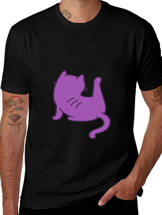 Mens Black T-Shirt with Purple Cat Design