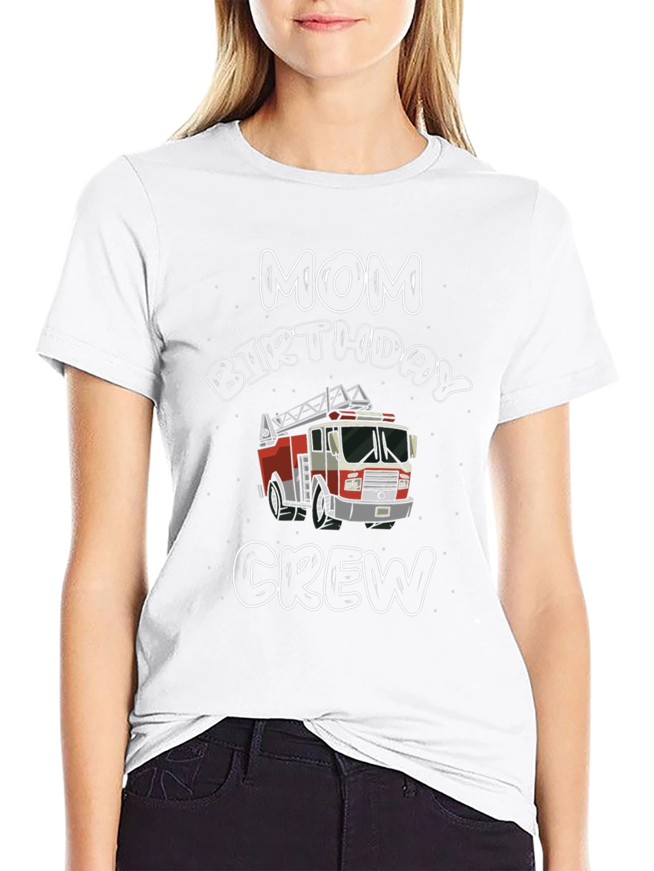 Mom Birthday Crew Firetruck Graphic T-Shirt