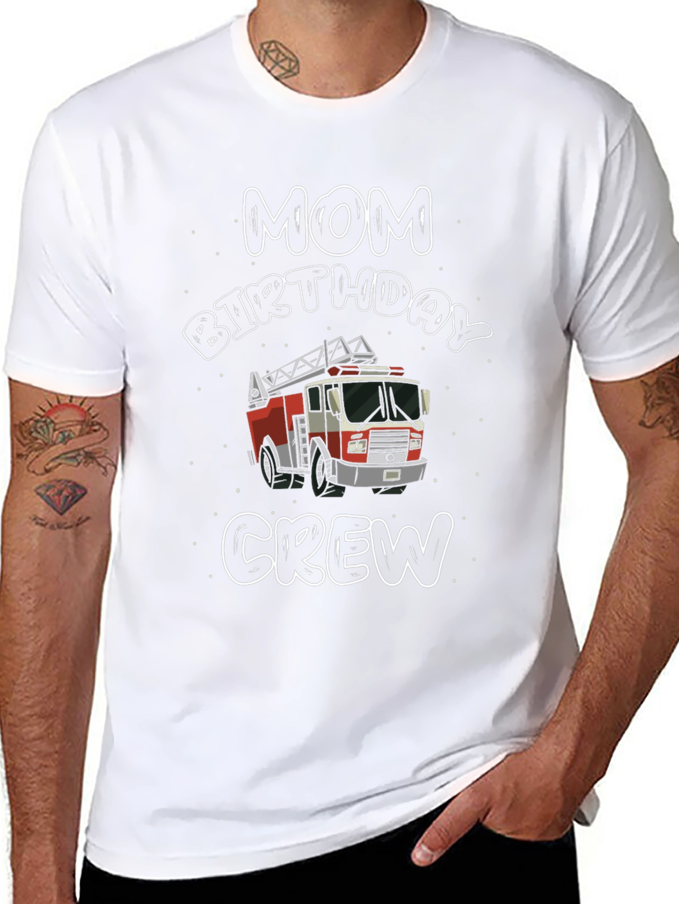 Mom Birthday Crew Firetruck Graphic T-Shirt