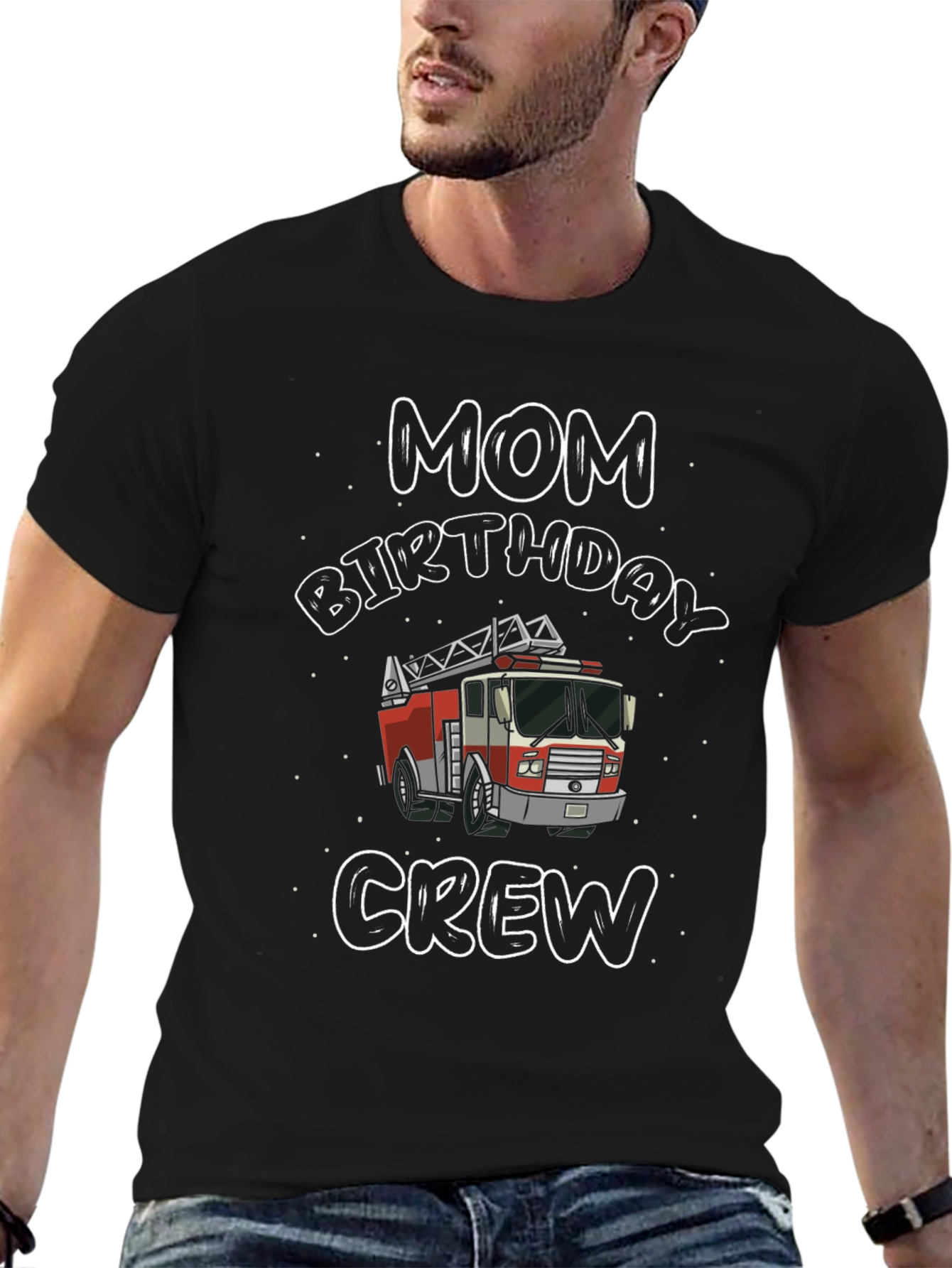 Mom Birthday Crew Firetruck Graphic T-Shirt