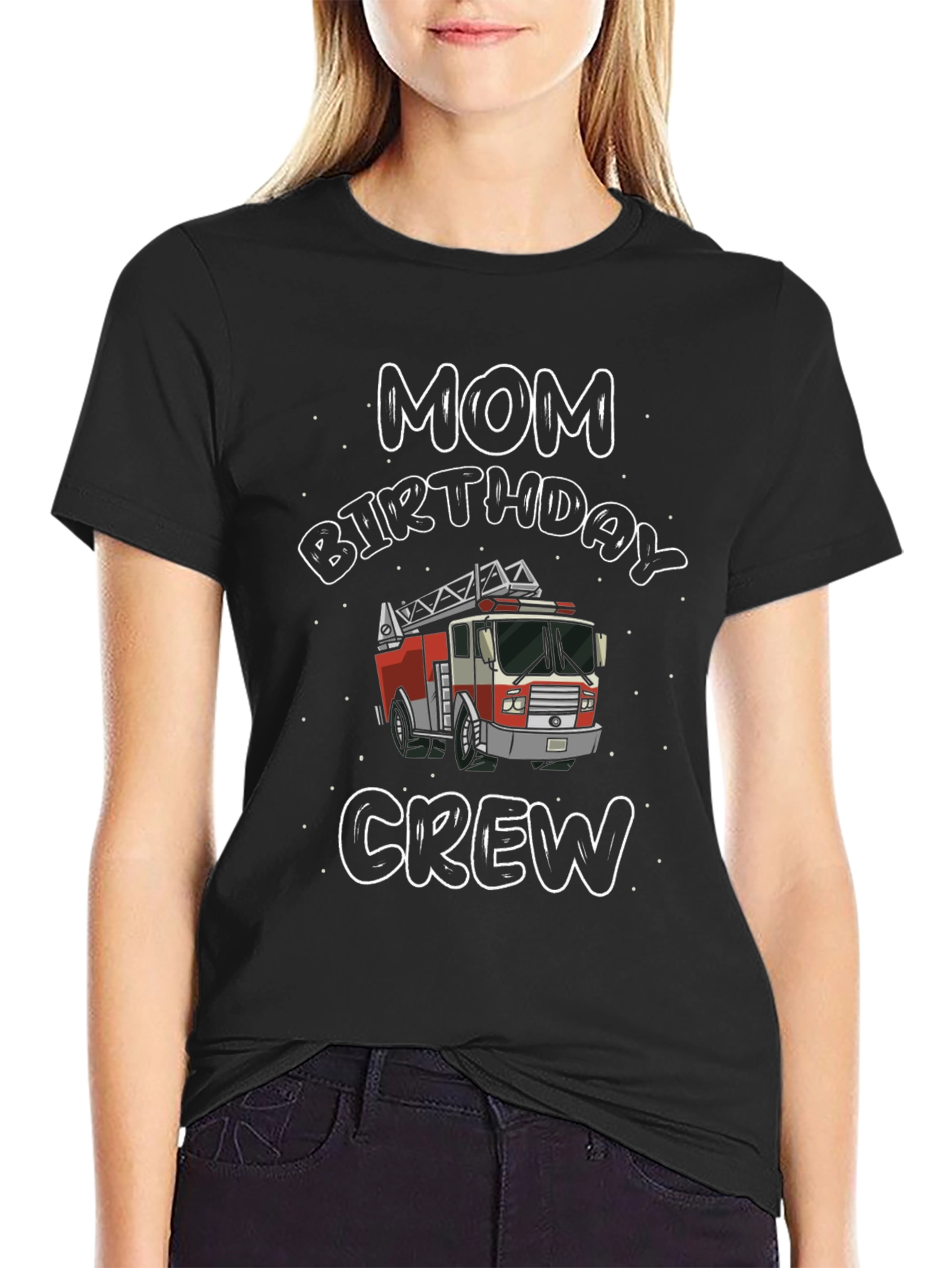 Mom Birthday Crew Firetruck Graphic T-Shirt