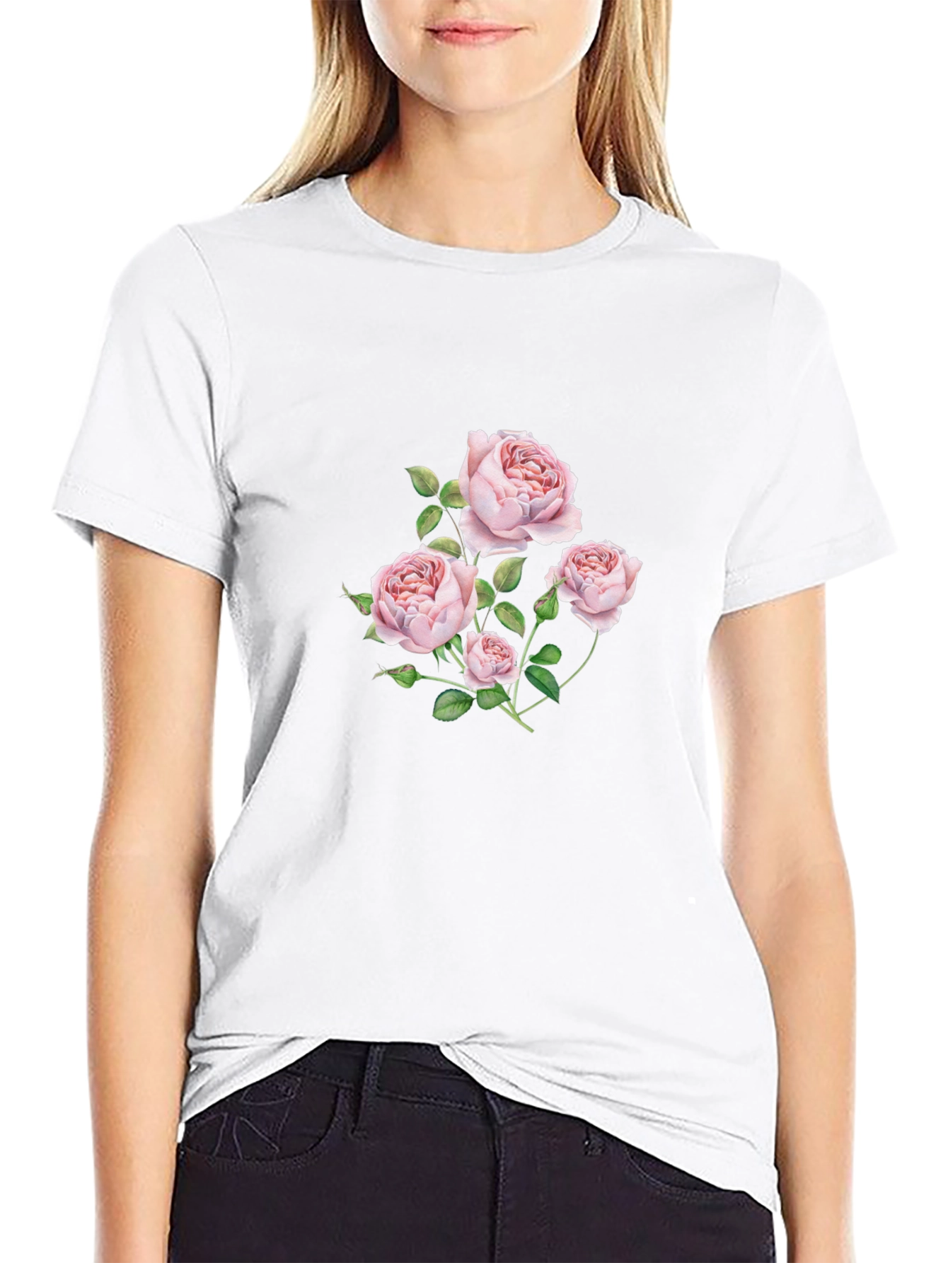 Floral Rose Graphic Black T-Shirt