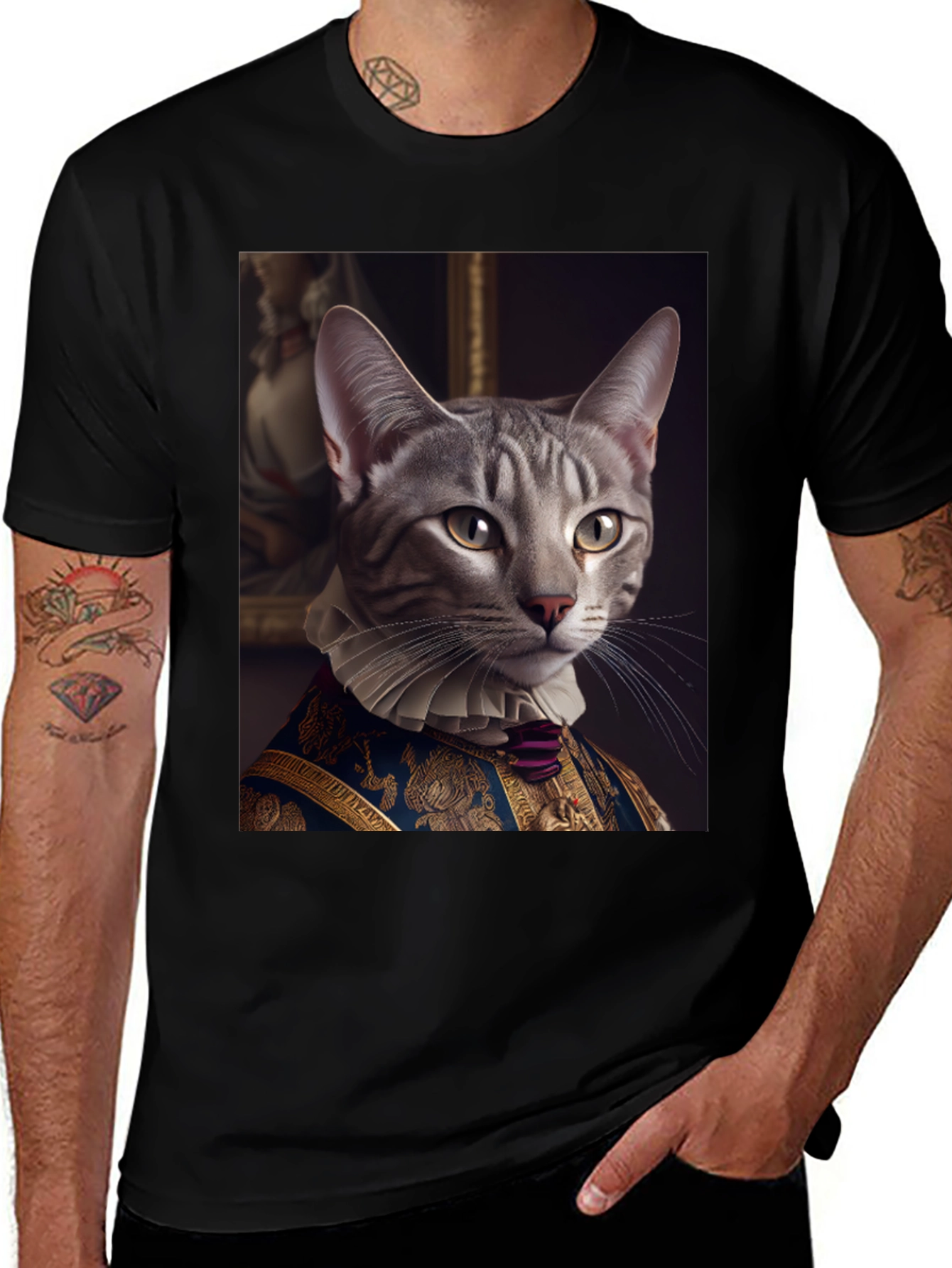 Regal Cat Portrait T-Shirt - Aristocratic Feline Tee