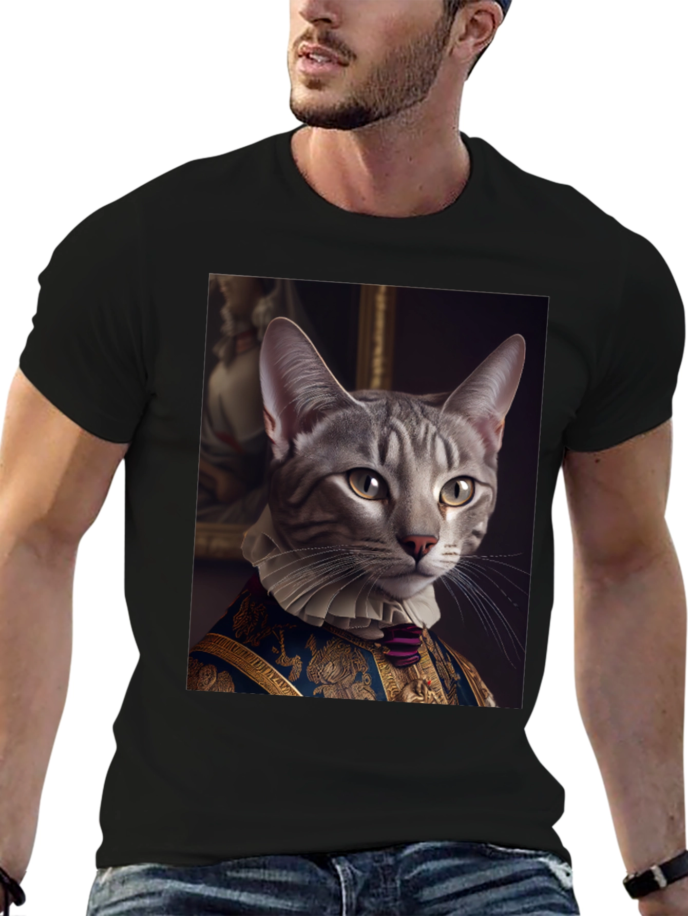 Regal Cat Portrait T-Shirt - Aristocratic Feline Tee