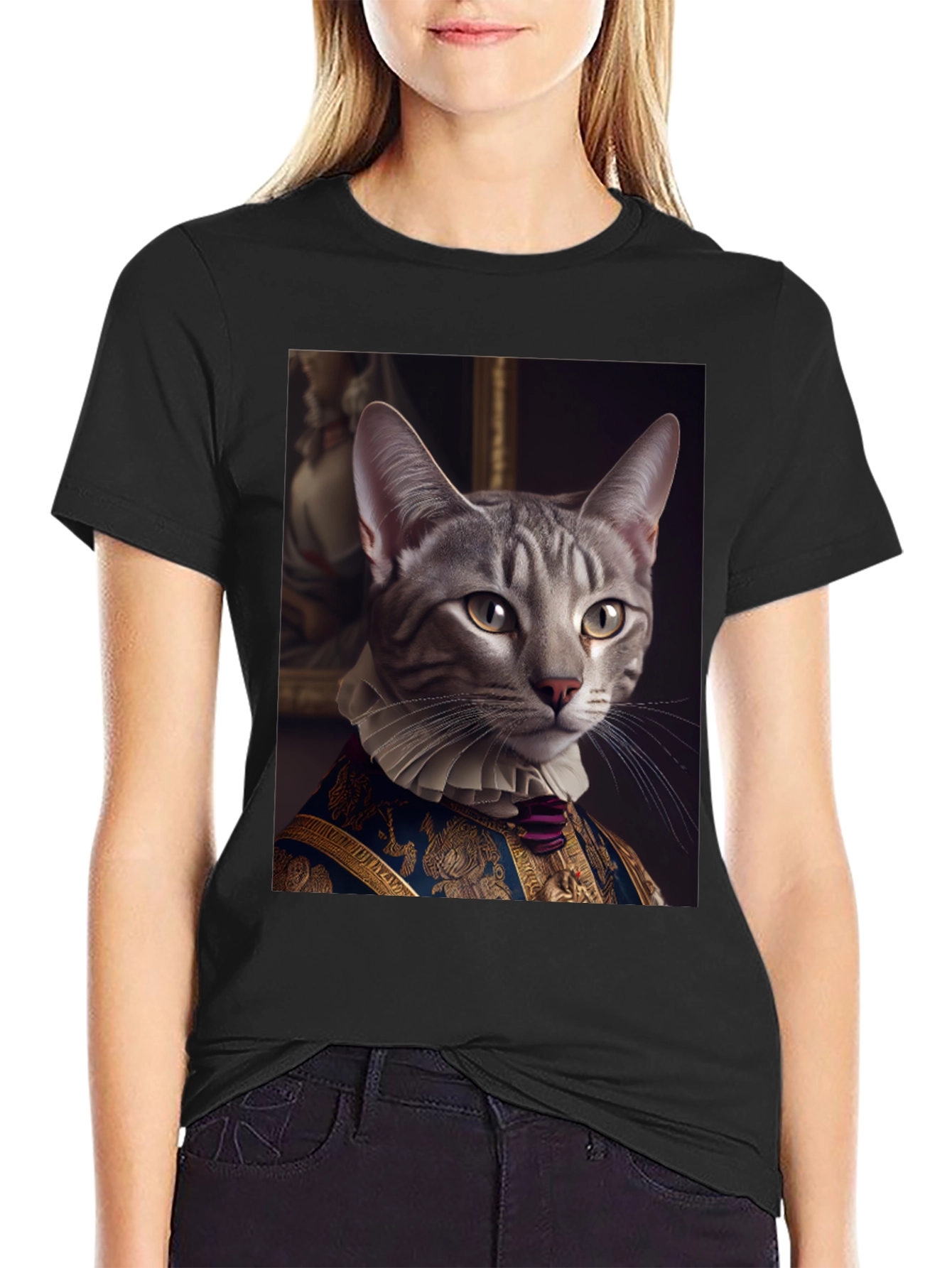 Regal Cat Portrait T-Shirt - Aristocratic Feline Tee