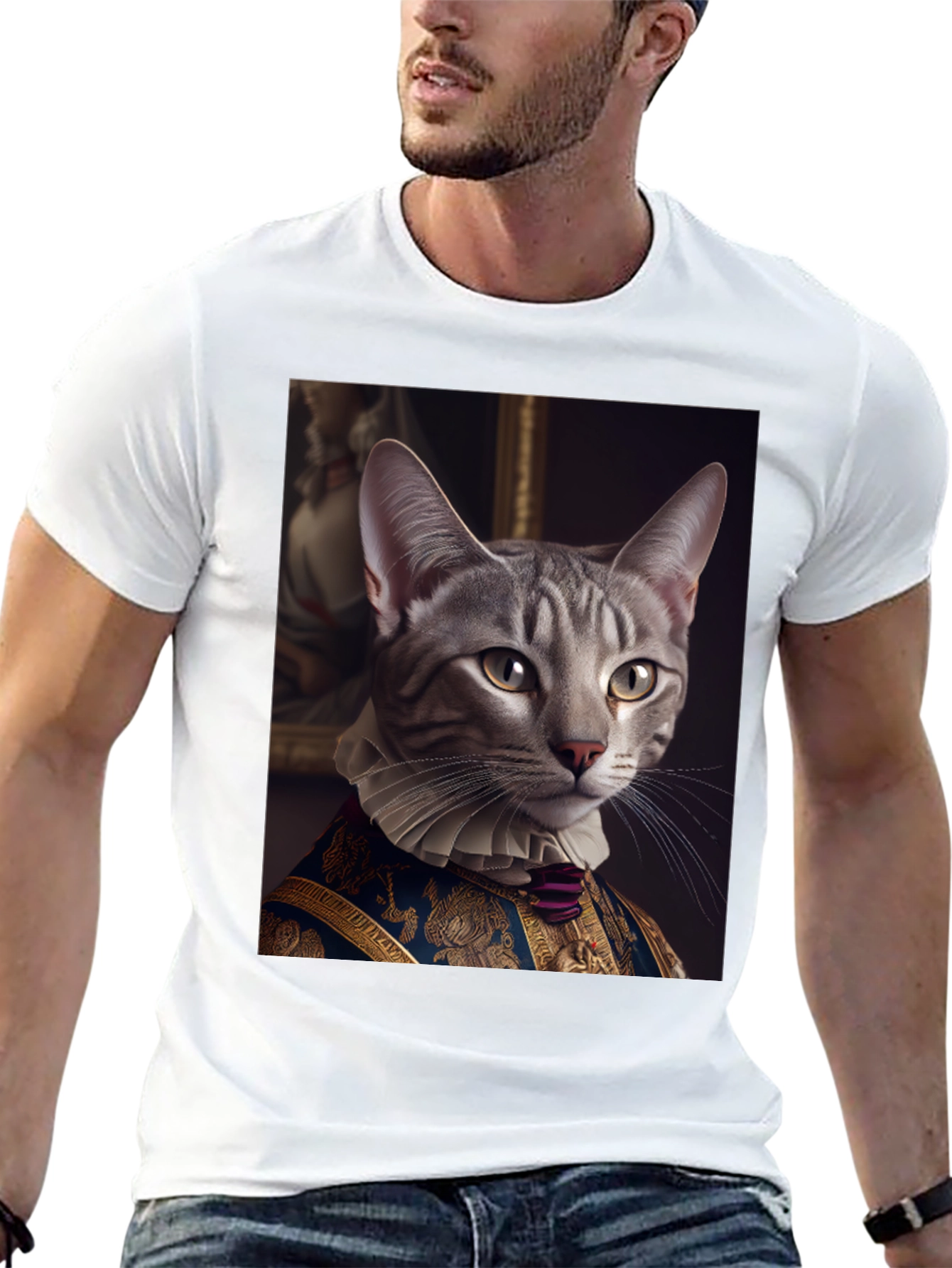 Regal Cat Portrait T-Shirt - Aristocratic Feline Tee