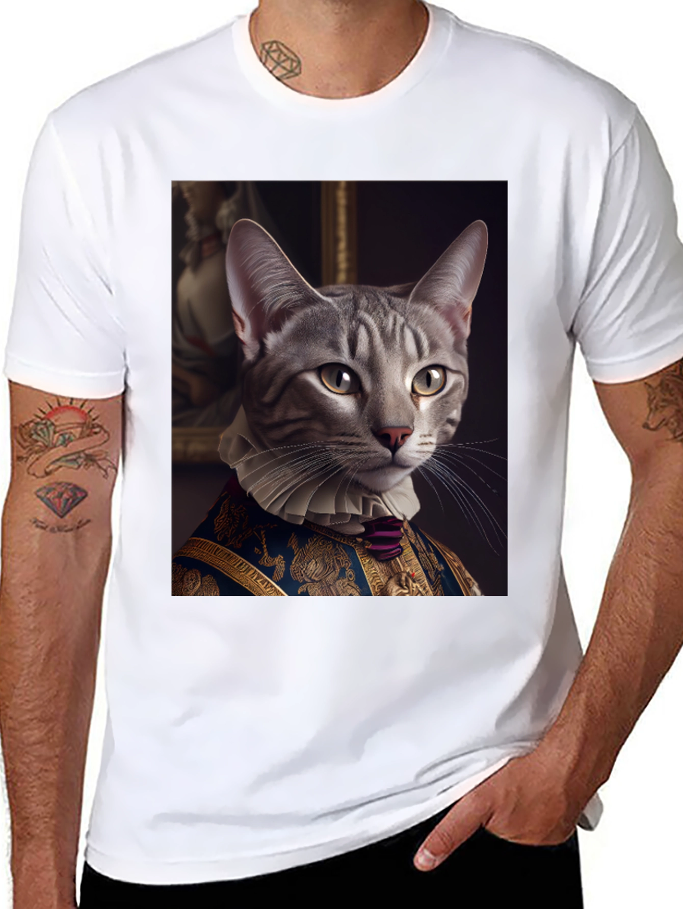 Regal Cat Portrait T-Shirt - Aristocratic Feline Tee