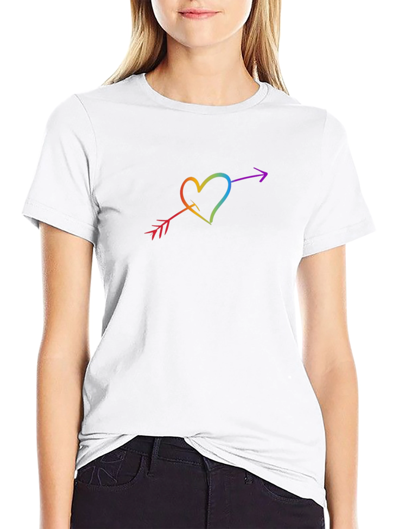 Rainbow Heart Arrow Graphic Black T-Shirt