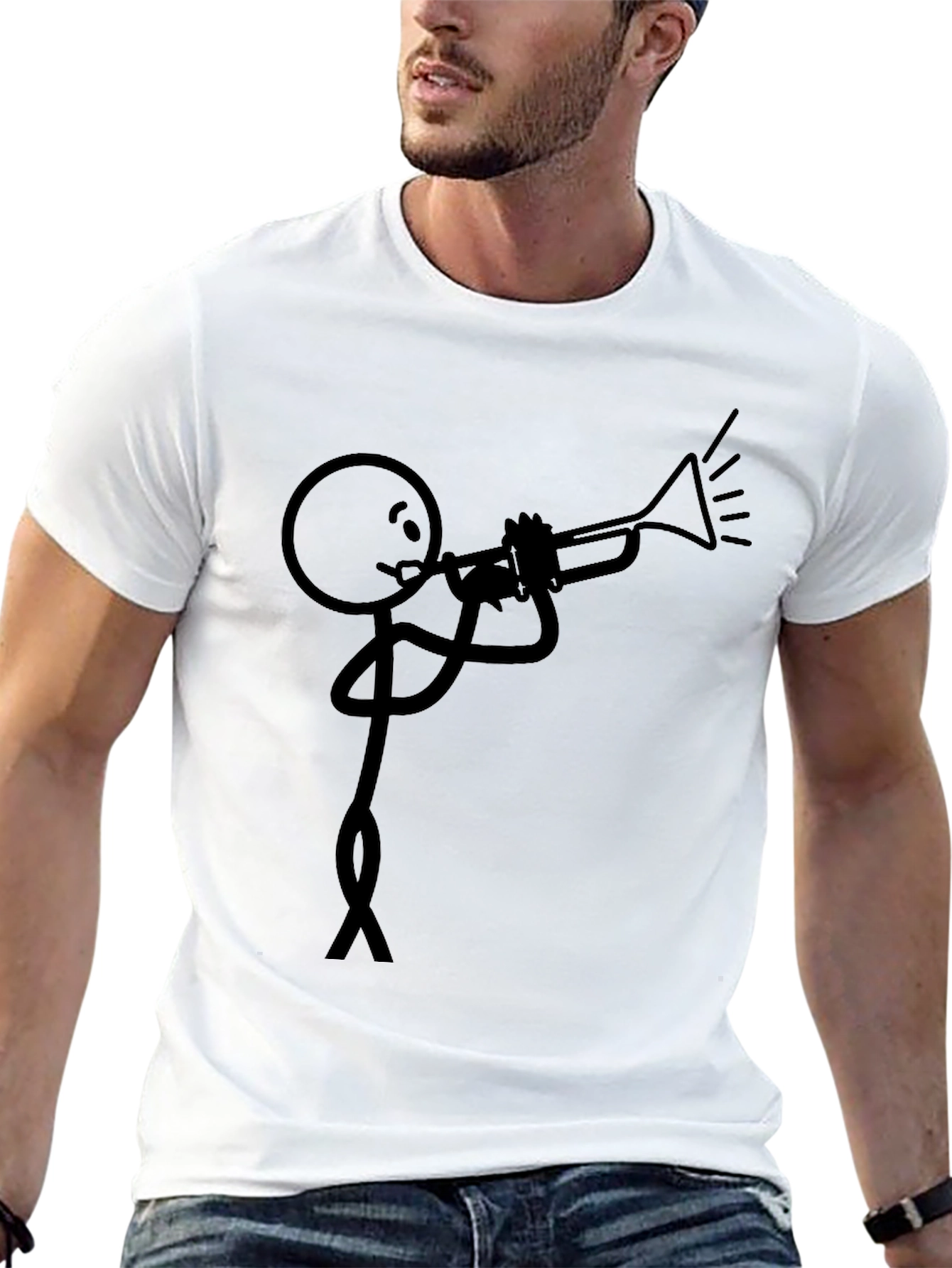 Stick Figure Trumpet Player Black T-Shirt