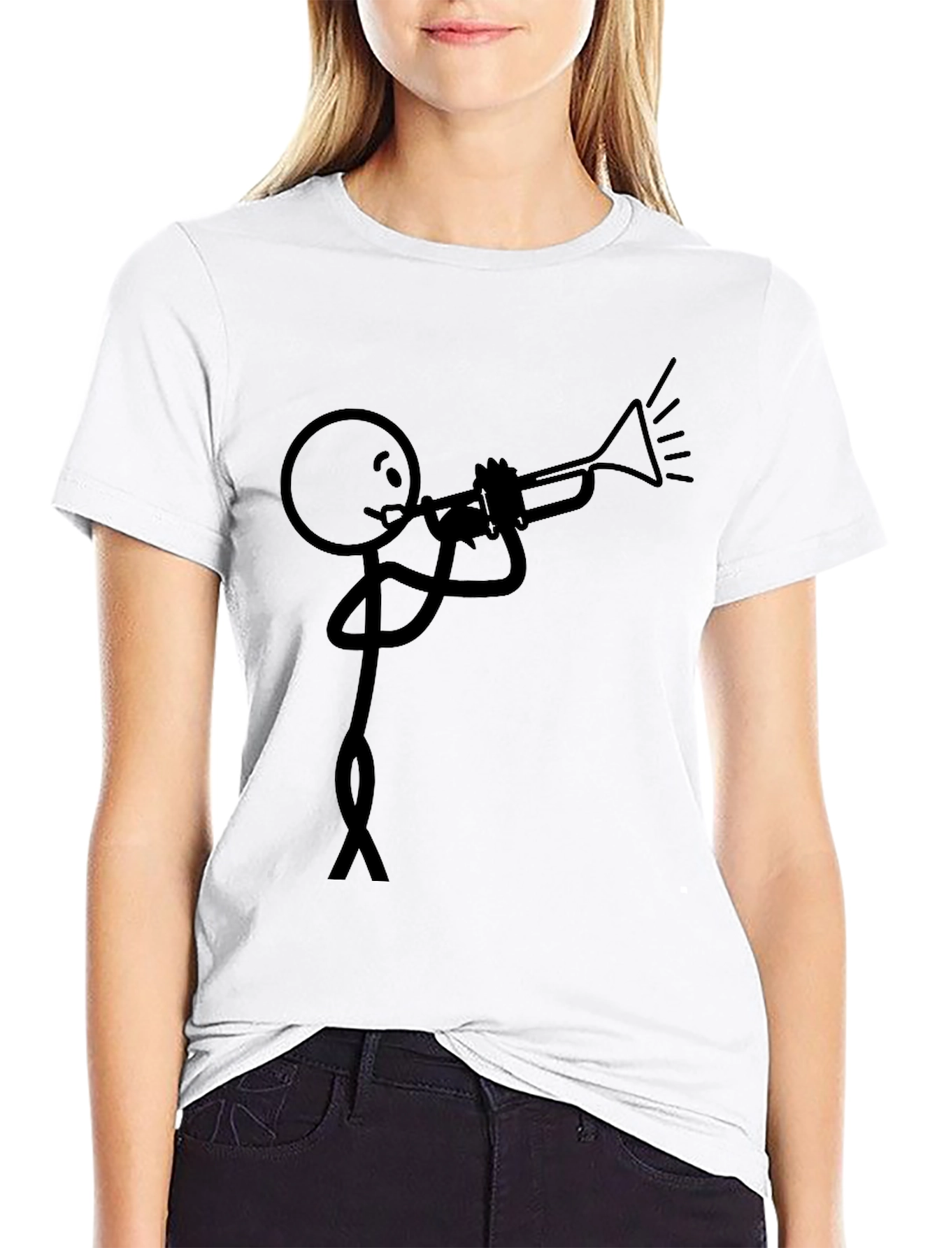 Stick Figure Trumpet Player Black T-Shirt