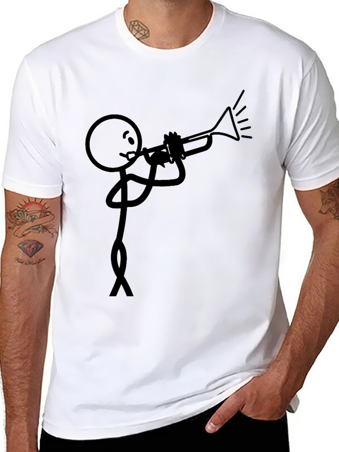Stick Figure Trumpet Player Black T-Shirt