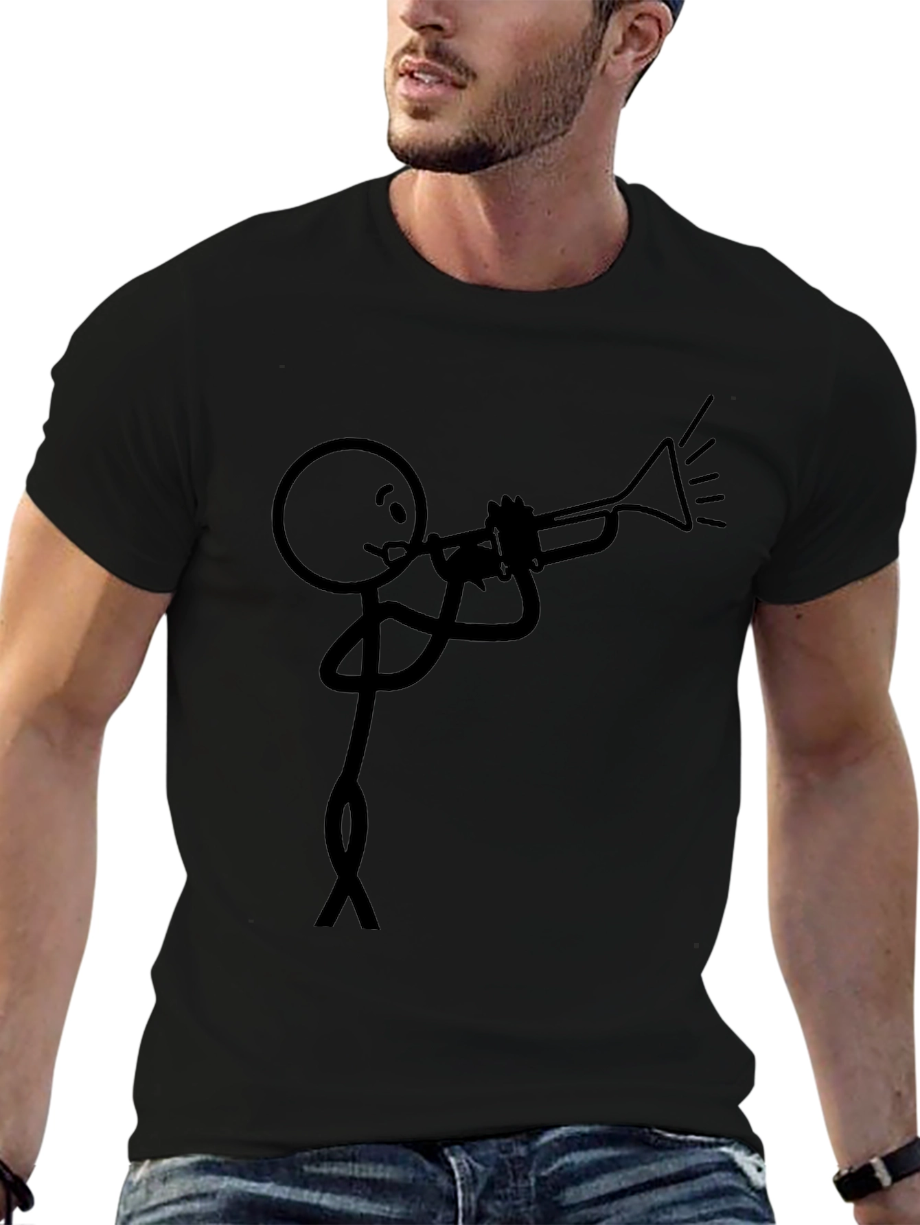 Stick Figure Trumpet Player Black T-Shirt