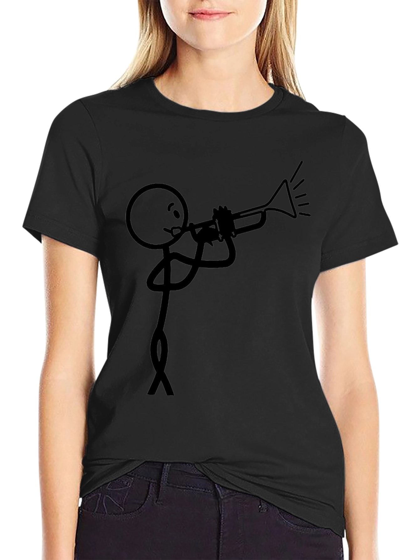 Stick Figure Trumpet Player Black T-Shirt