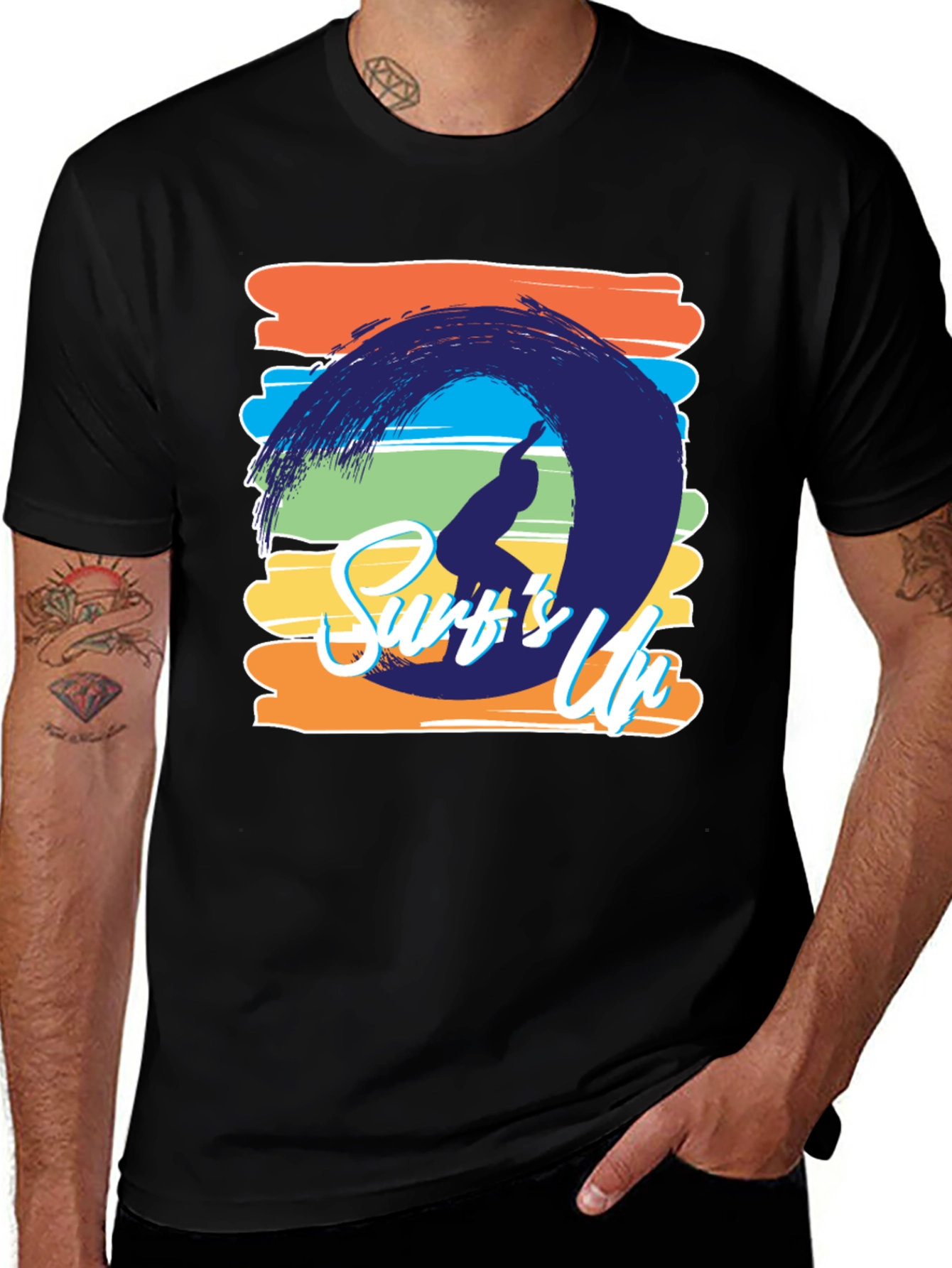 Surfs Up Graphic Tee - Black Cotton T-Shirt