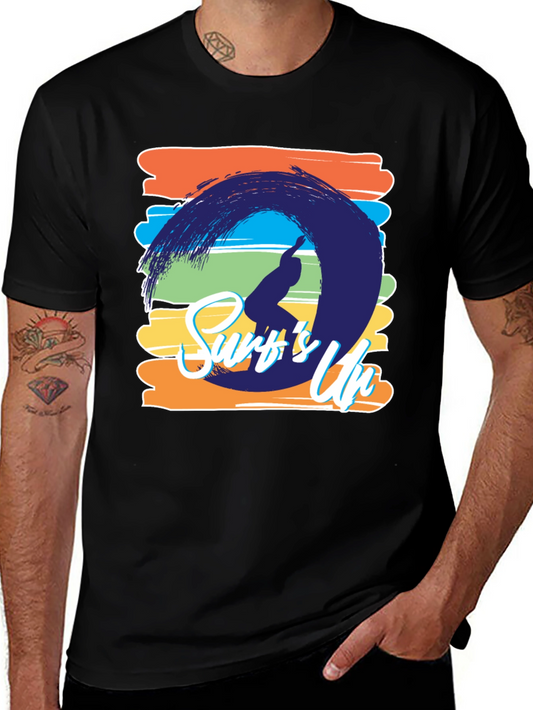 Surfs Up Graphic Tee - Black Cotton T-Shirt