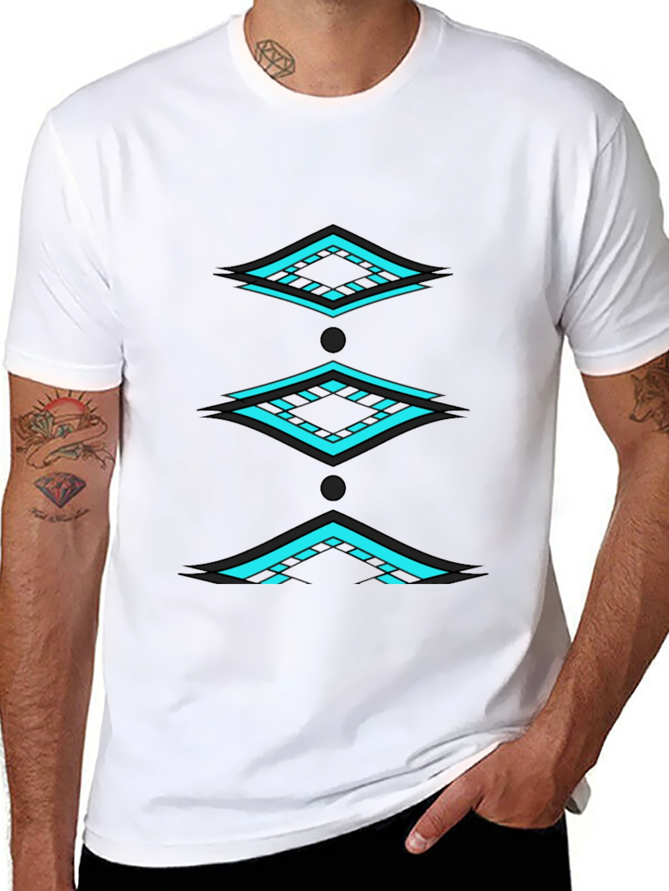 Geometric Diamond Pattern Black T-Shirt