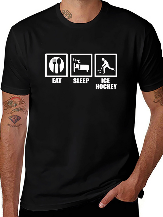 Eat Sleep Ice Hockey T-Shirt - Black Cotton Tee