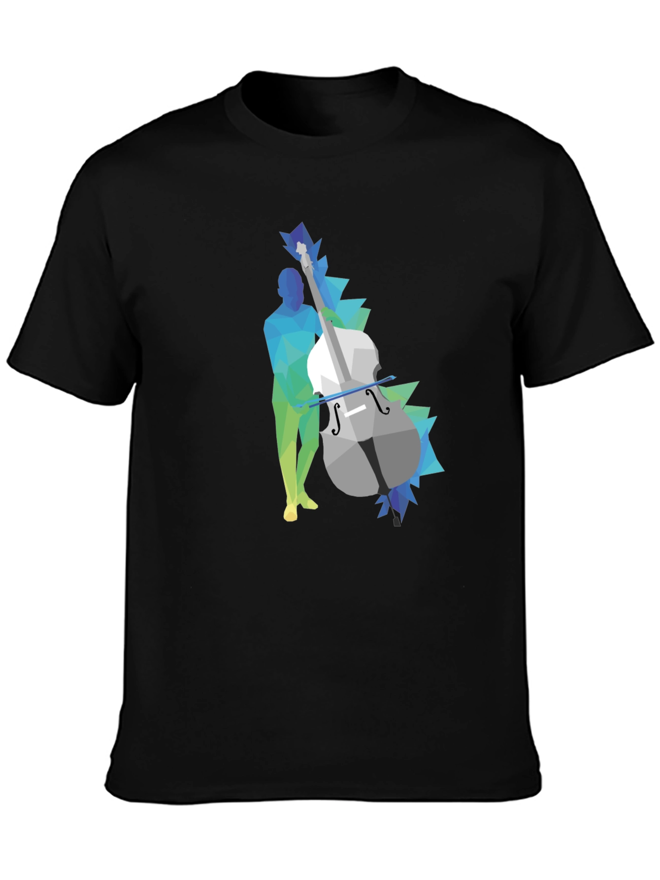 Geometric Bass Player Graphic Tee - Modern Art Style