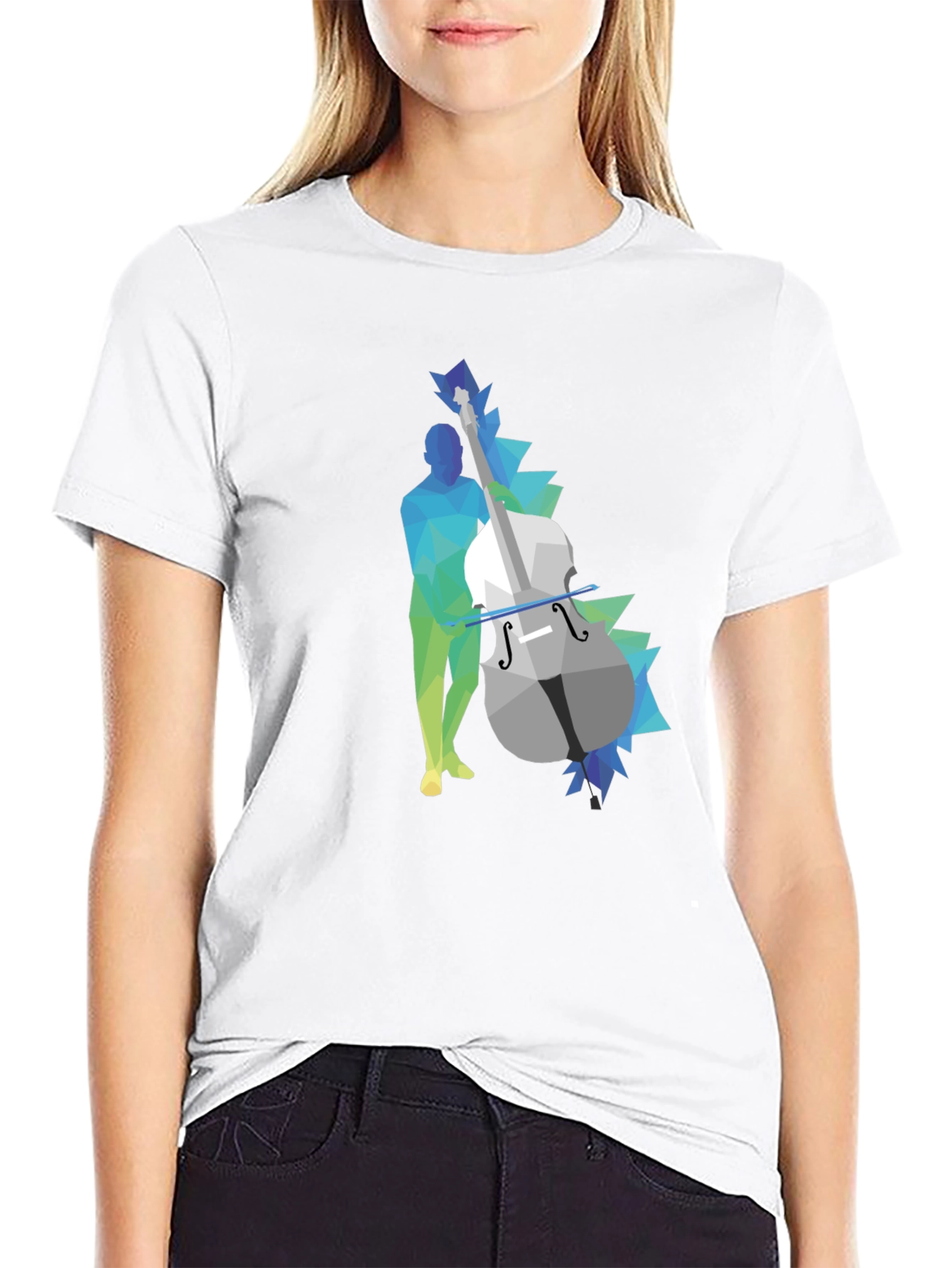 Geometric Bass Player Graphic Tee - Modern Art Style