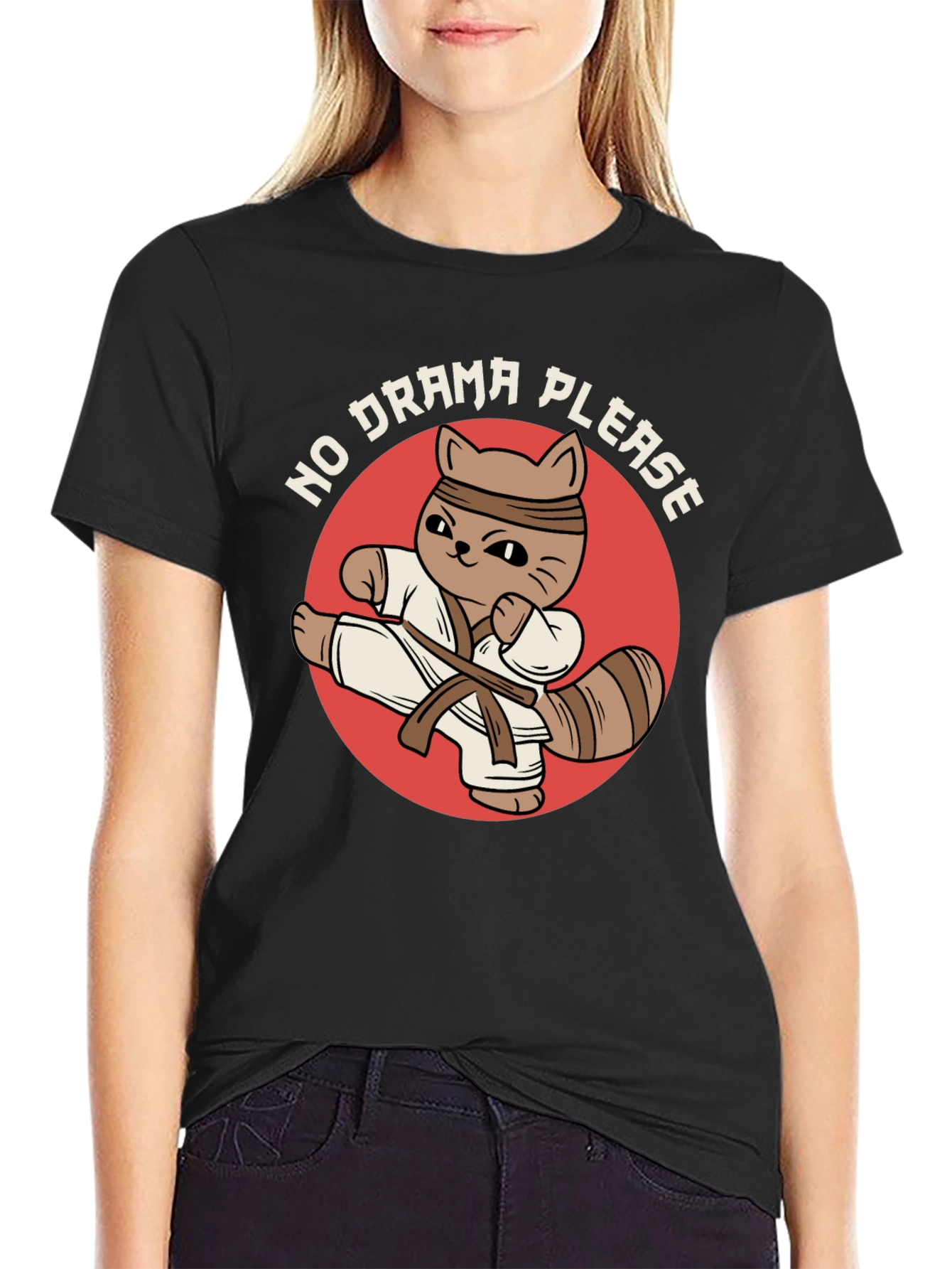 Funny Karate Cat T-Shirt - No Drama Please!