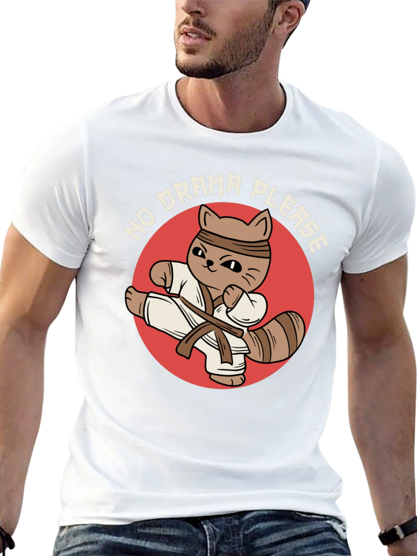 Funny Karate Cat T-Shirt - No Drama Please!