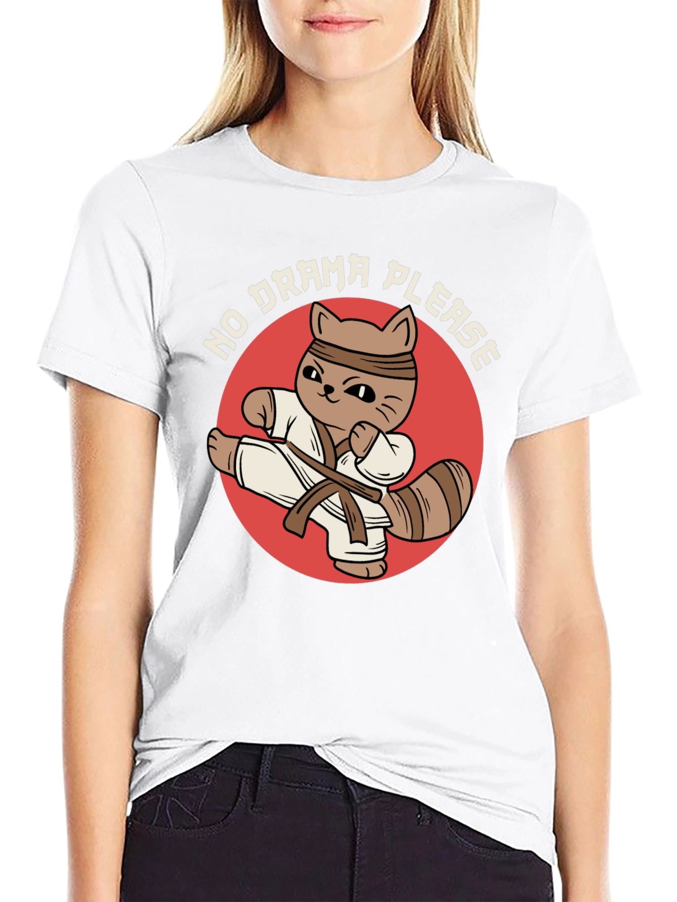 Funny Karate Cat T-Shirt - No Drama Please!