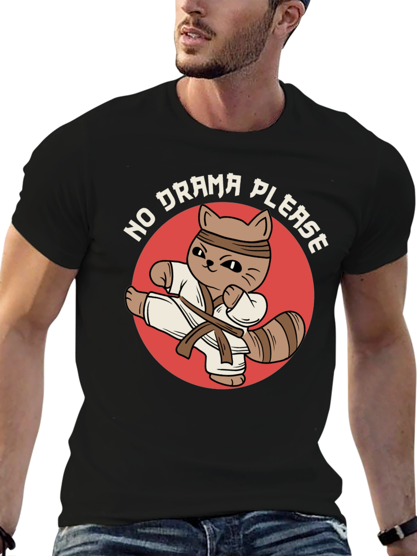 Funny Karate Cat T-Shirt - No Drama Please!