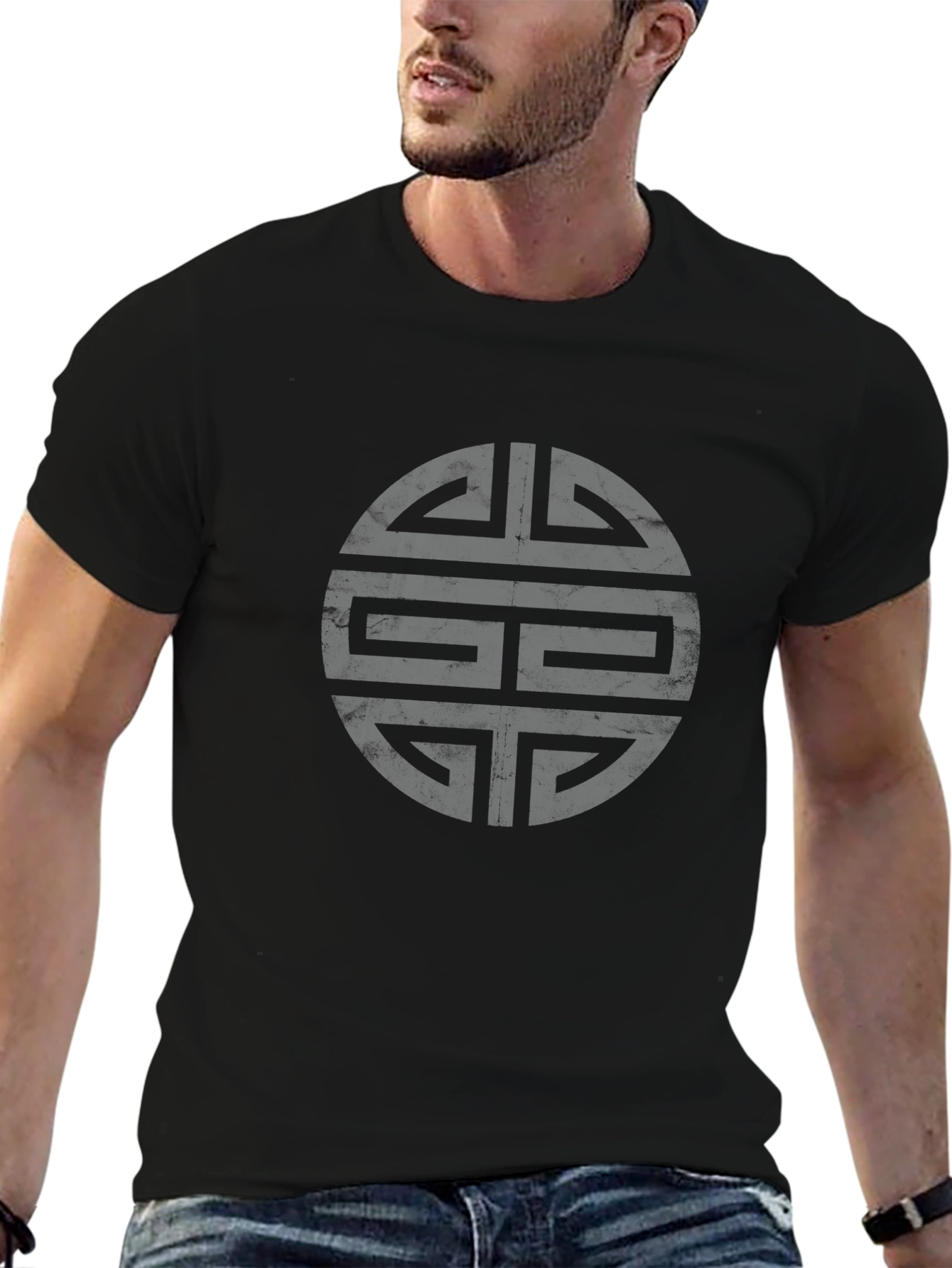Stylish Black T-Shirt with Geometric Circle Design