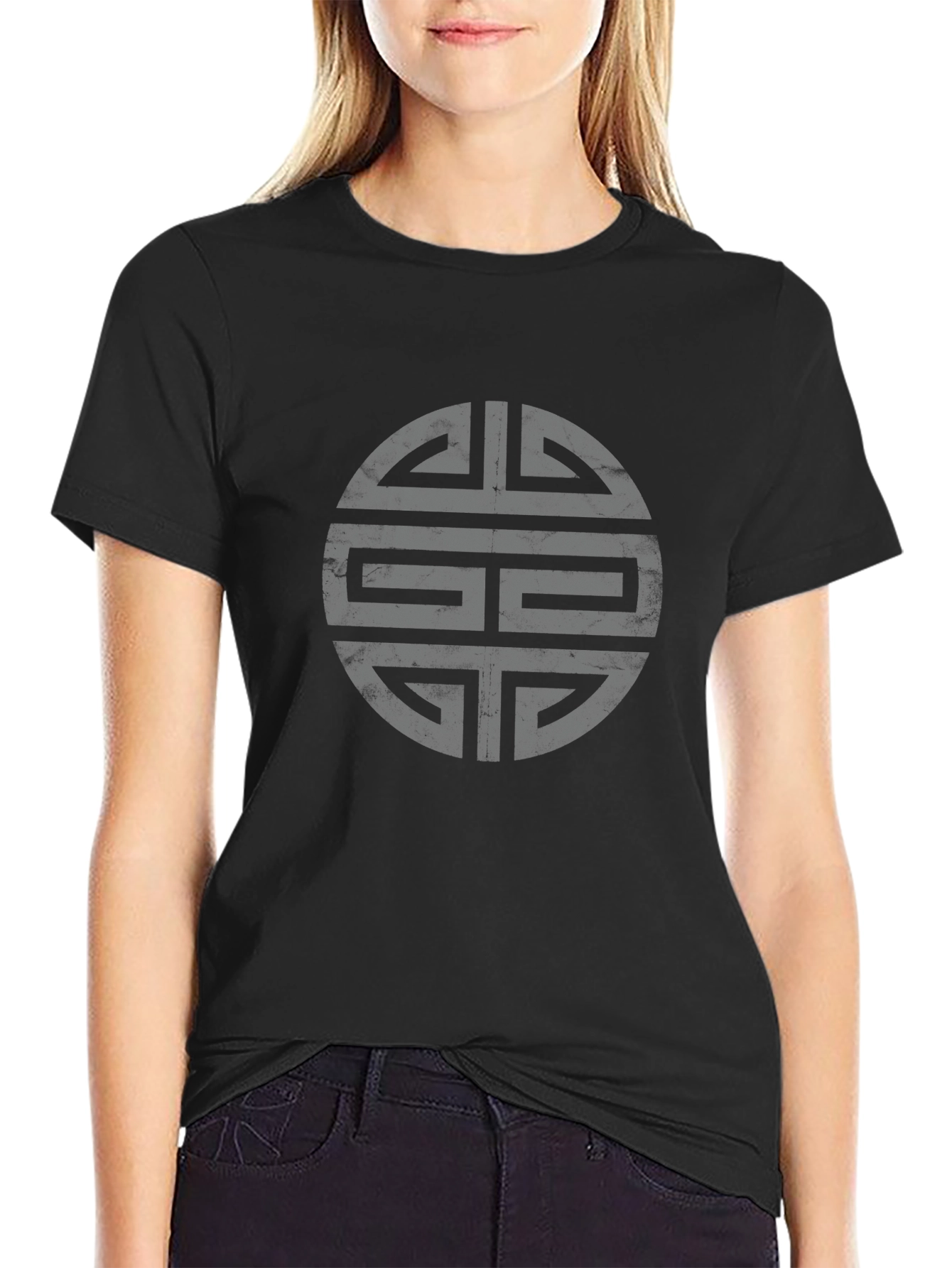 Stylish Black T-Shirt with Geometric Circle Design