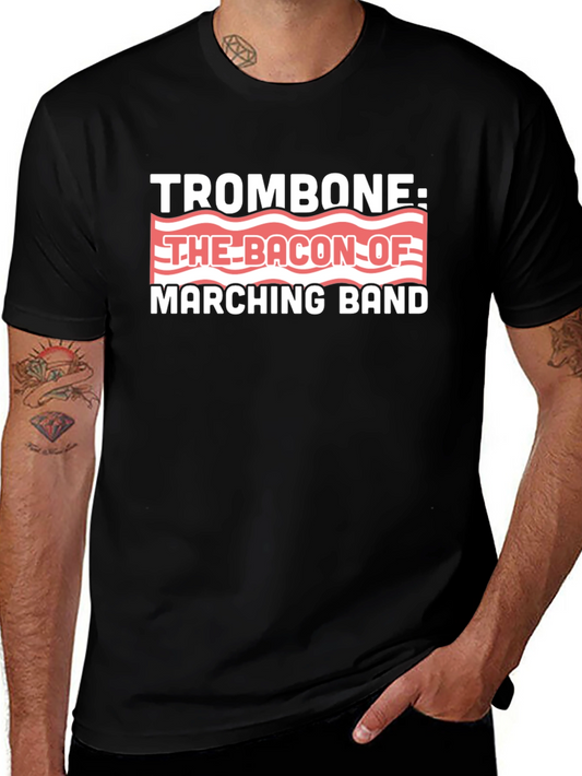 Trombone Bacon Marching Band Black Graphic T-Shirt