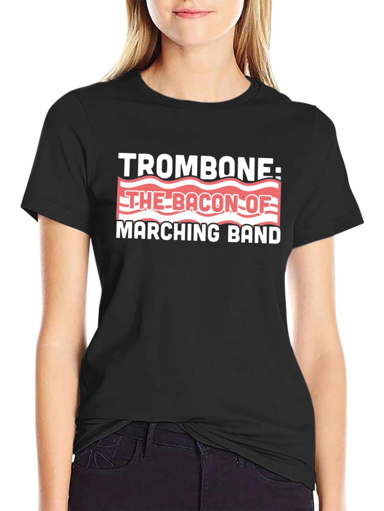 Trombone Bacon Marching Band Black Graphic T-Shirt