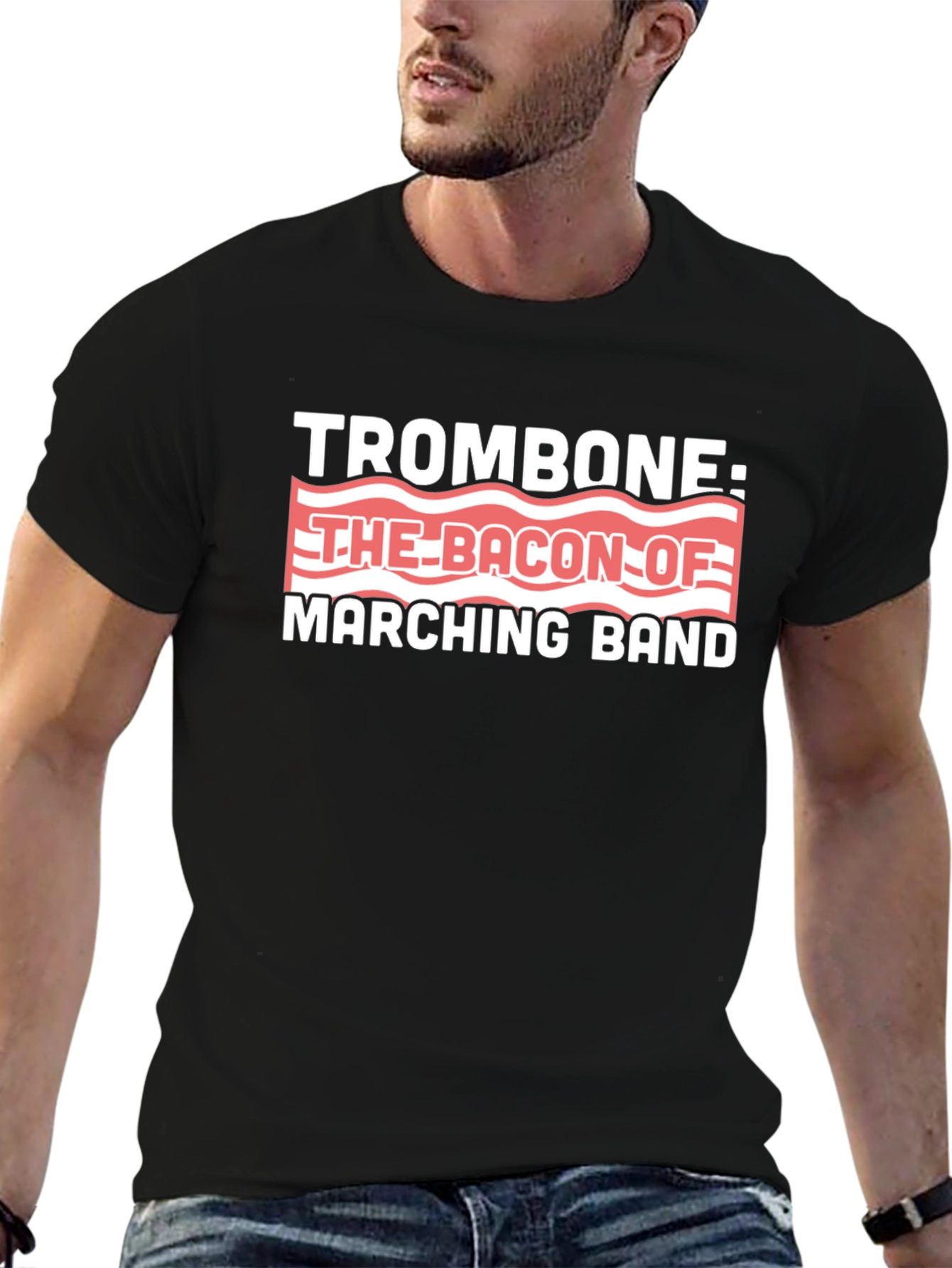 Trombone Bacon Marching Band Black Graphic T-Shirt