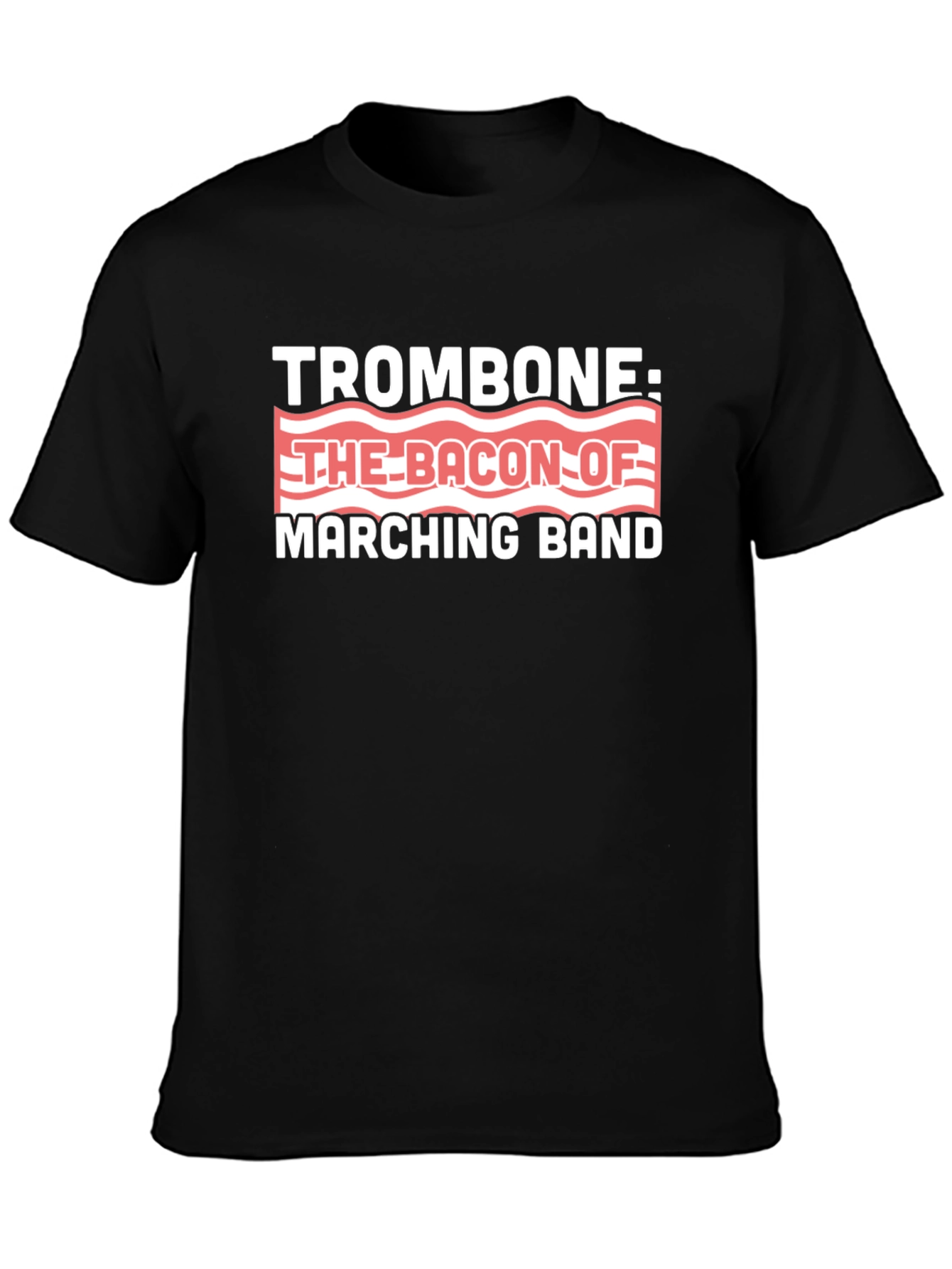 Trombone Bacon Marching Band Black Graphic T-Shirt
