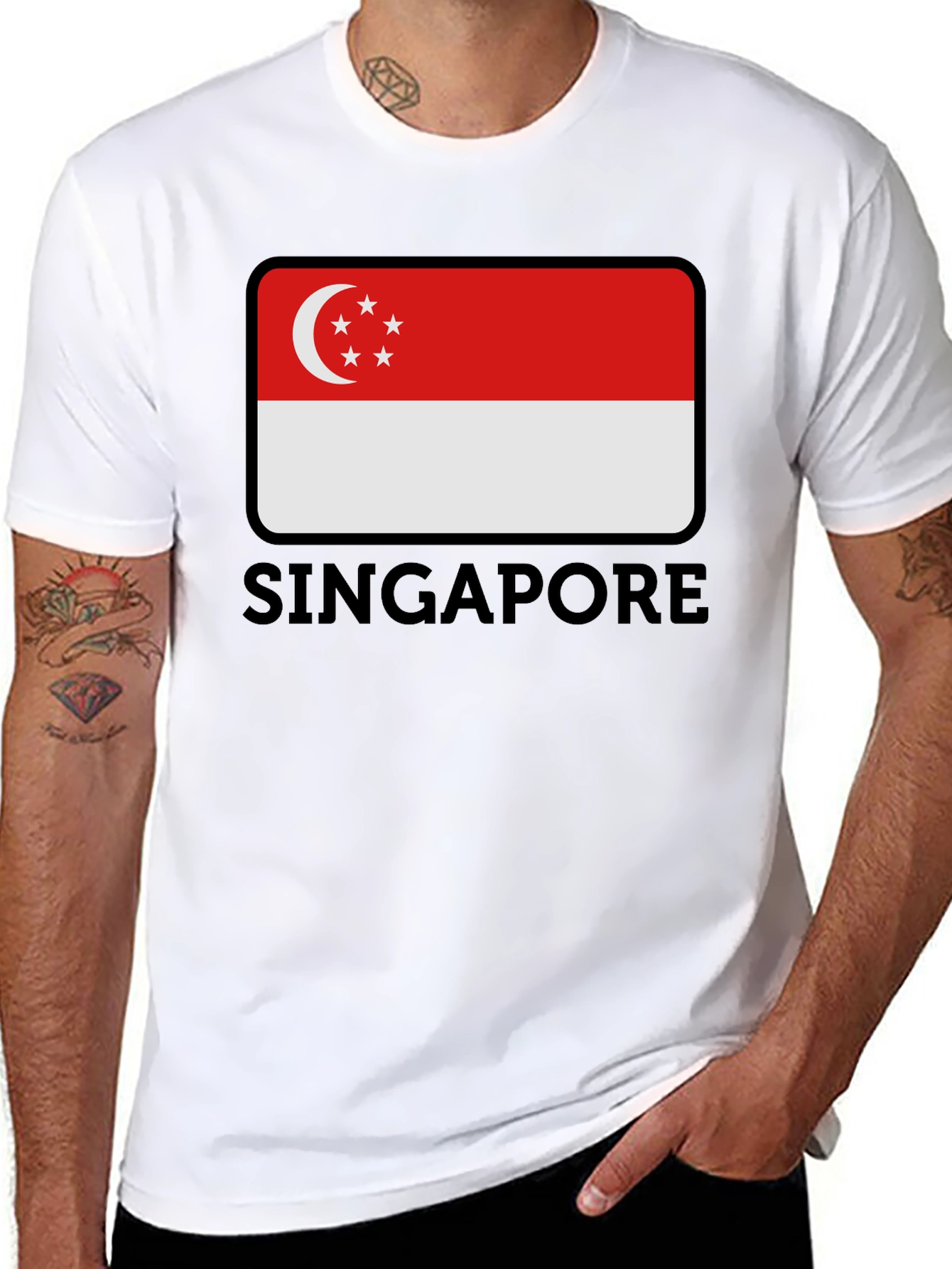 Singapore Flag T-Shirt - Black Graphic Tee
