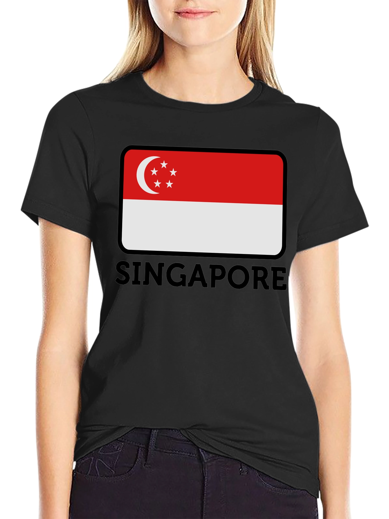 Singapore Flag T-Shirt - Black Graphic Tee