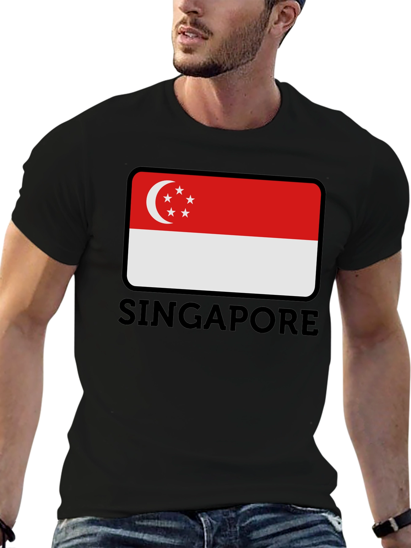 Singapore Flag T-Shirt - Black Graphic Tee