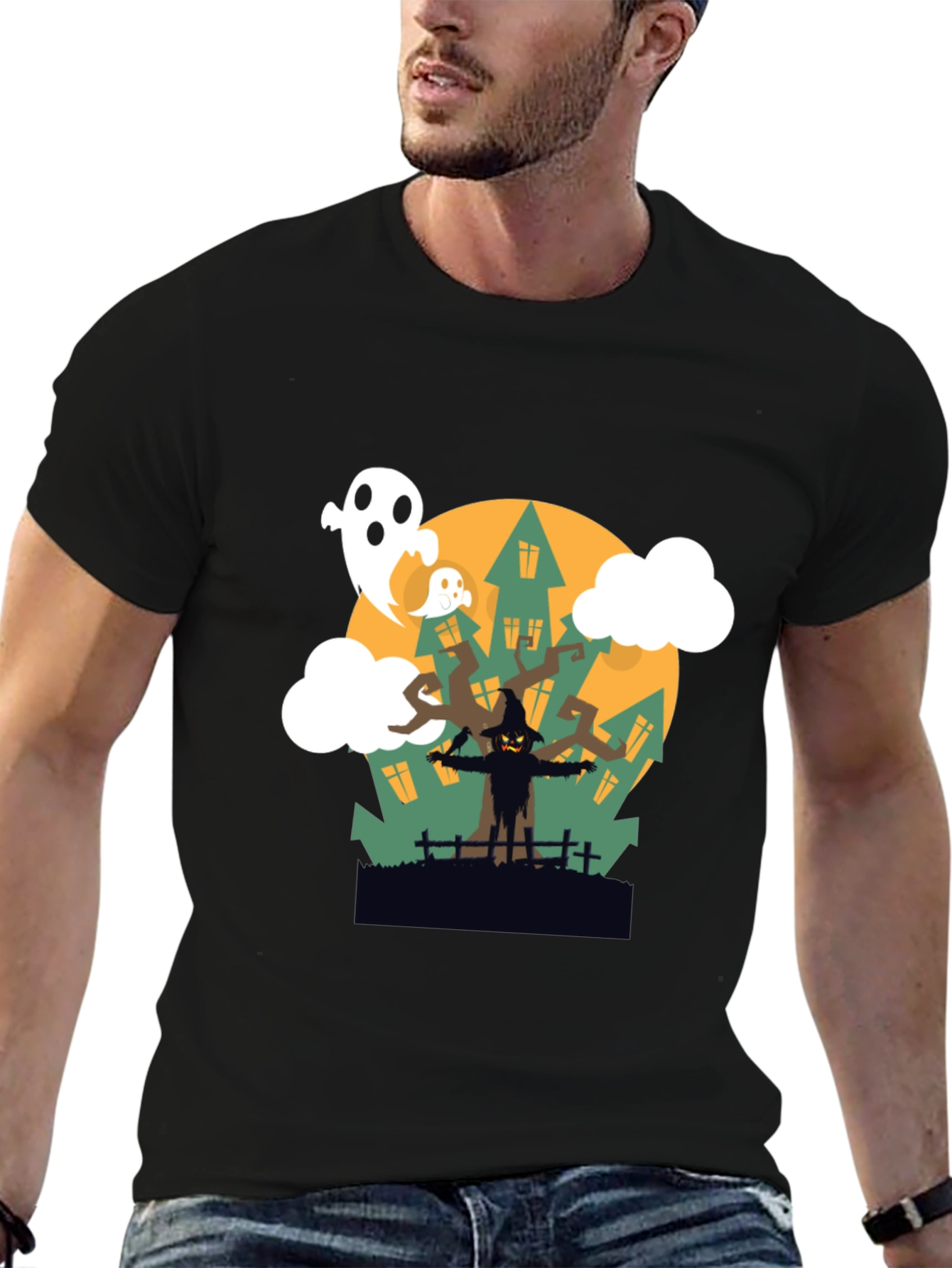 Halloween Scarecrow & Ghost Graphic Tee
