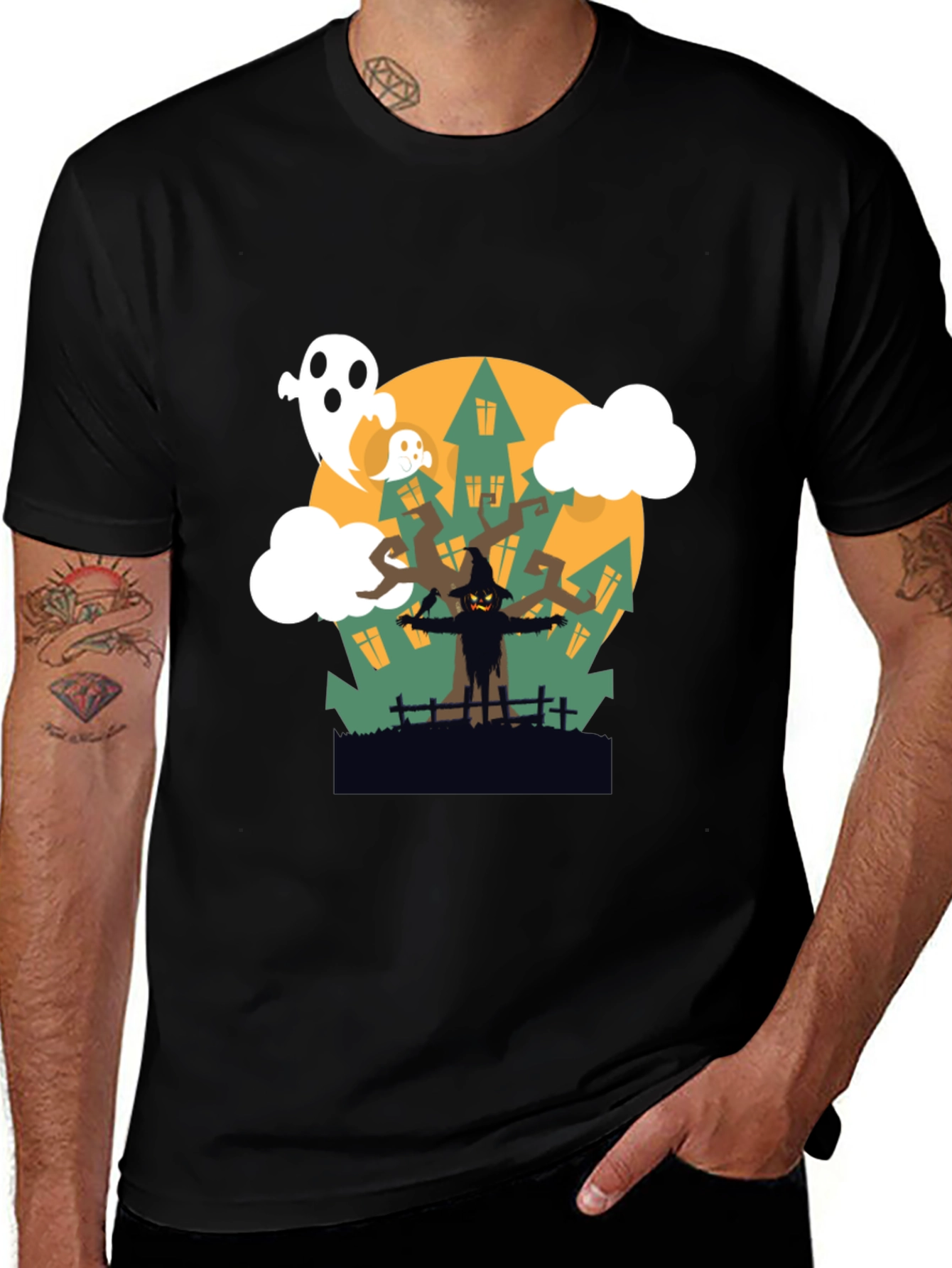 Halloween Scarecrow & Ghost Graphic Tee