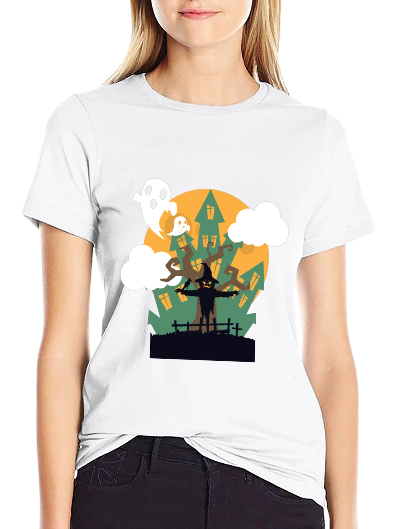 Halloween Scarecrow & Ghost Graphic Tee