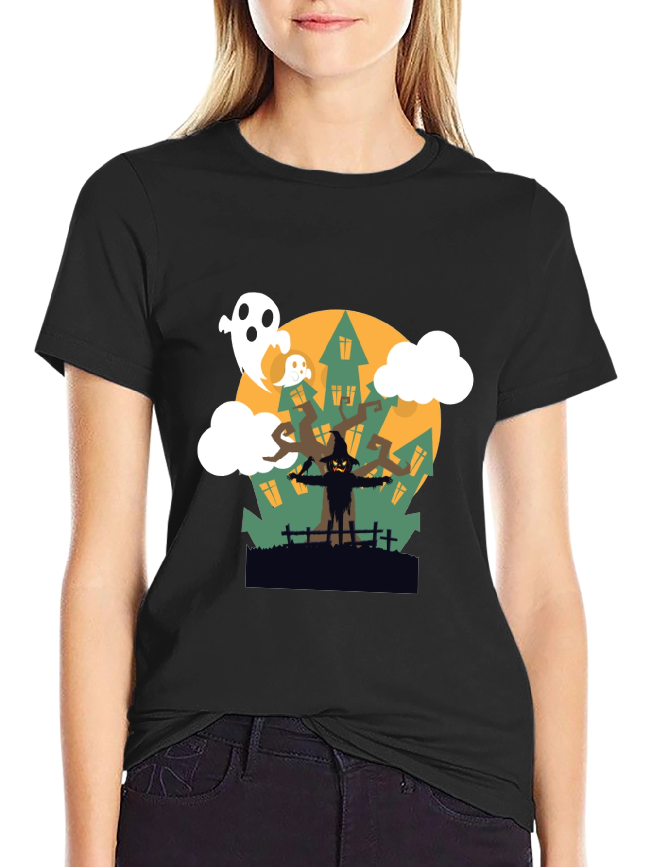 Halloween Scarecrow & Ghost Graphic Tee