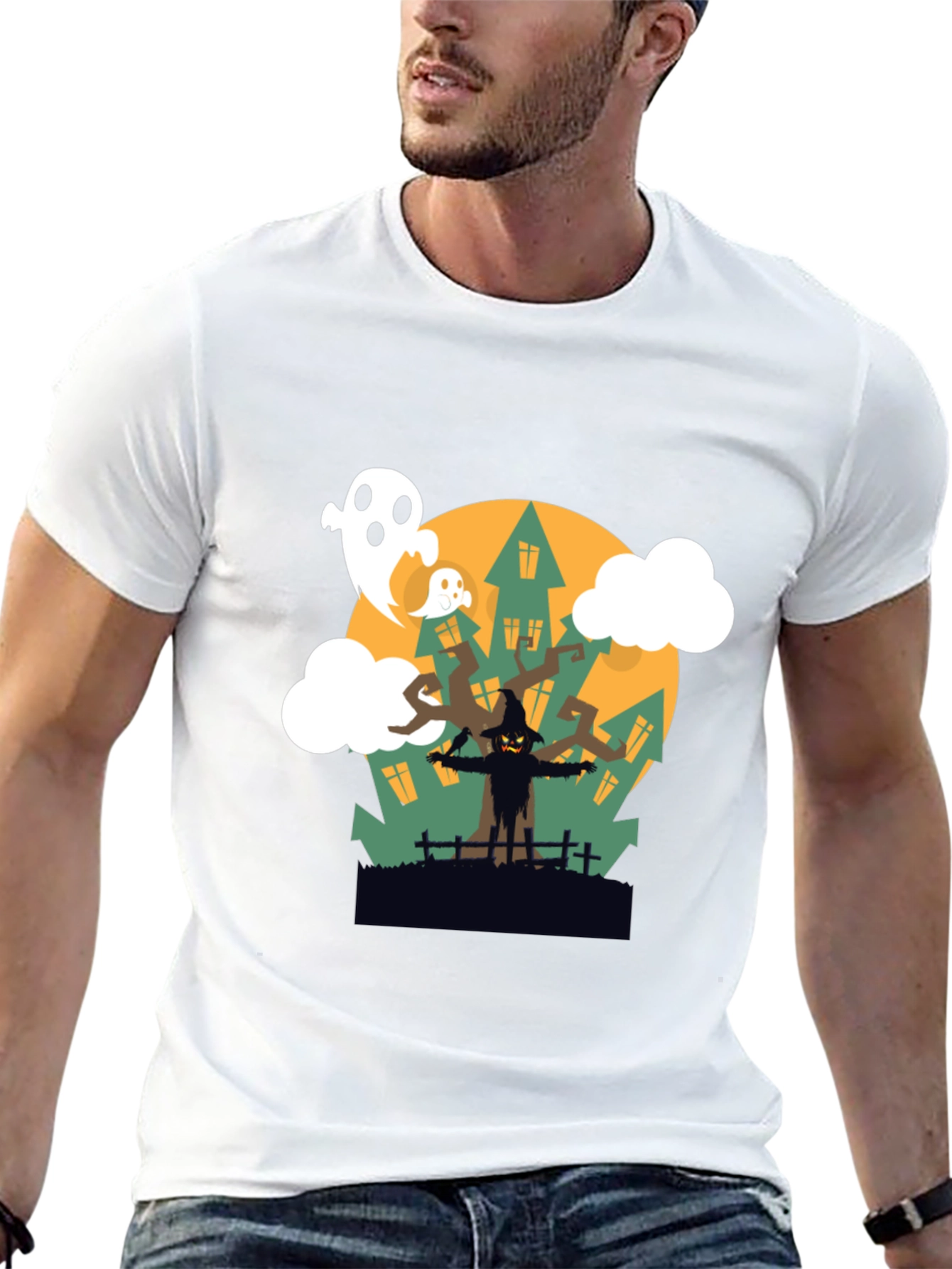 Halloween Scarecrow & Ghost Graphic Tee