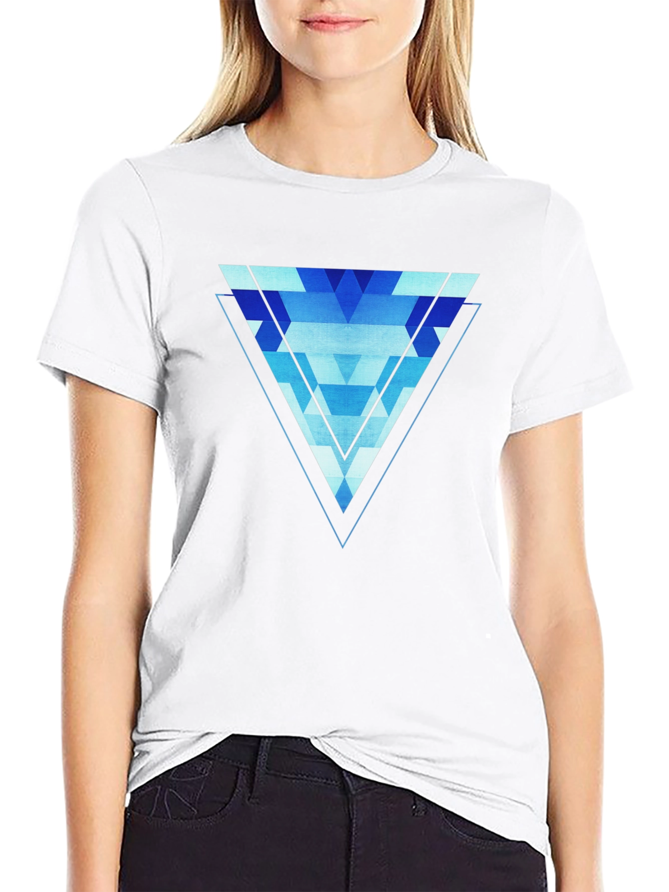 Geometric Blue Triangle Graphic Tee