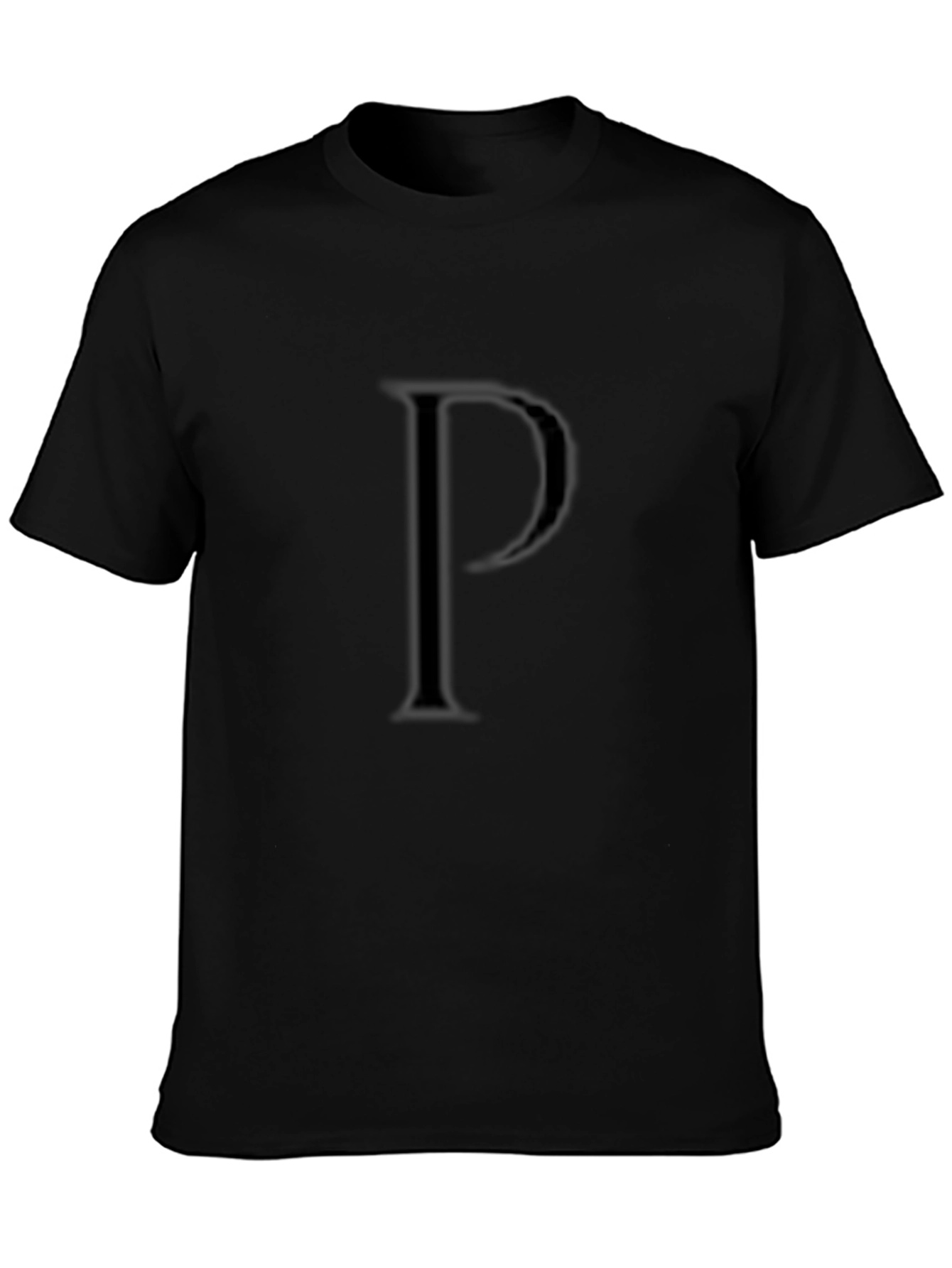 Mens Black T-Shirt with Embossed Letter P