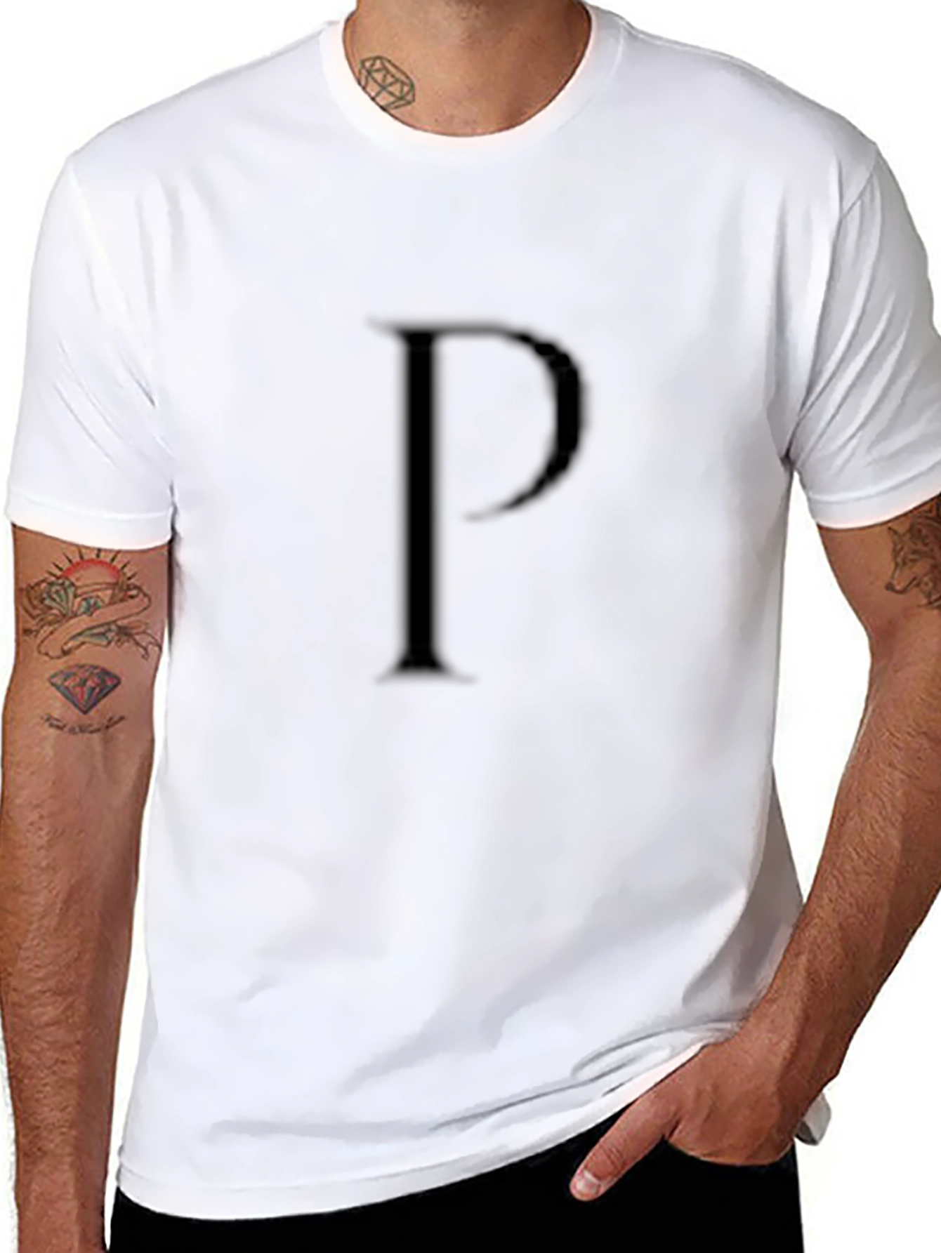 Mens Black T-Shirt with Embossed Letter P