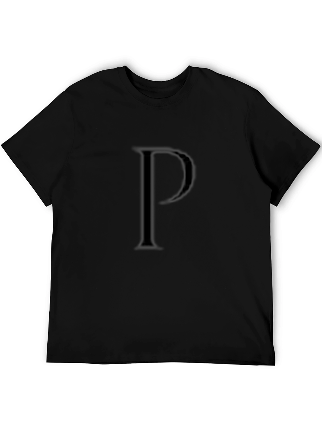 Mens Black T-Shirt with Embossed Letter P
