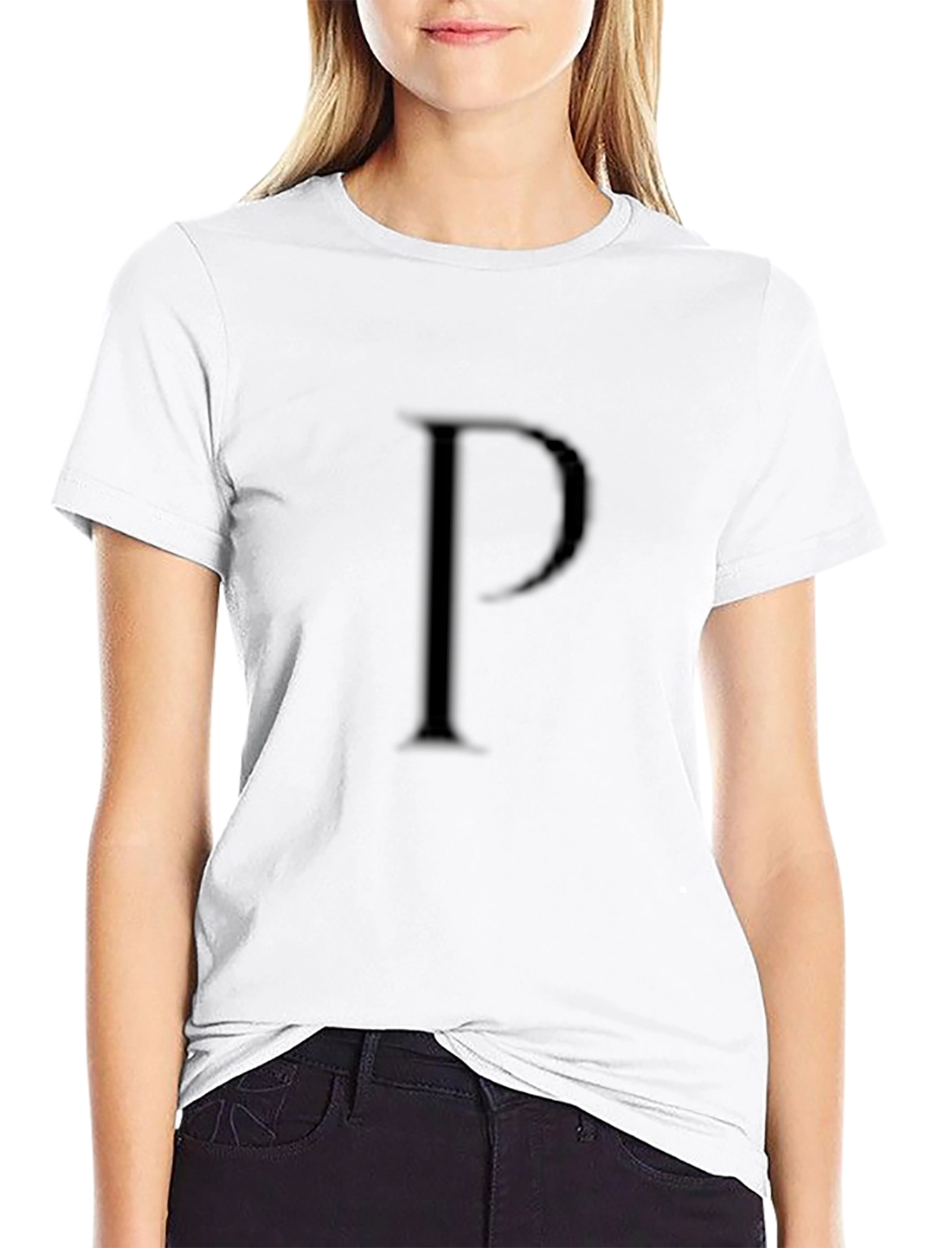 Mens Black T-Shirt with Embossed Letter P
