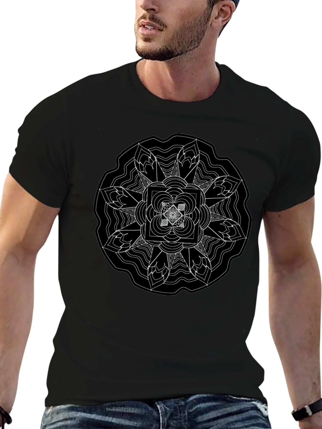 Geometric Mandala Graphic Black T-Shirt