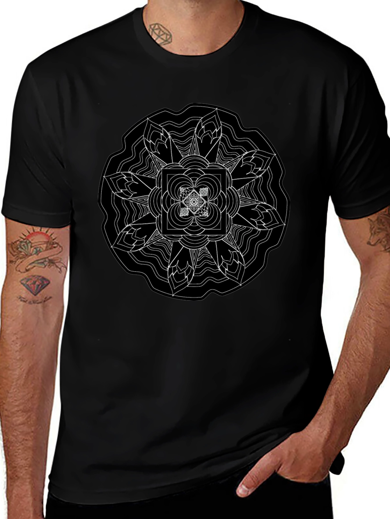 Geometric Mandala Graphic Black T-Shirt